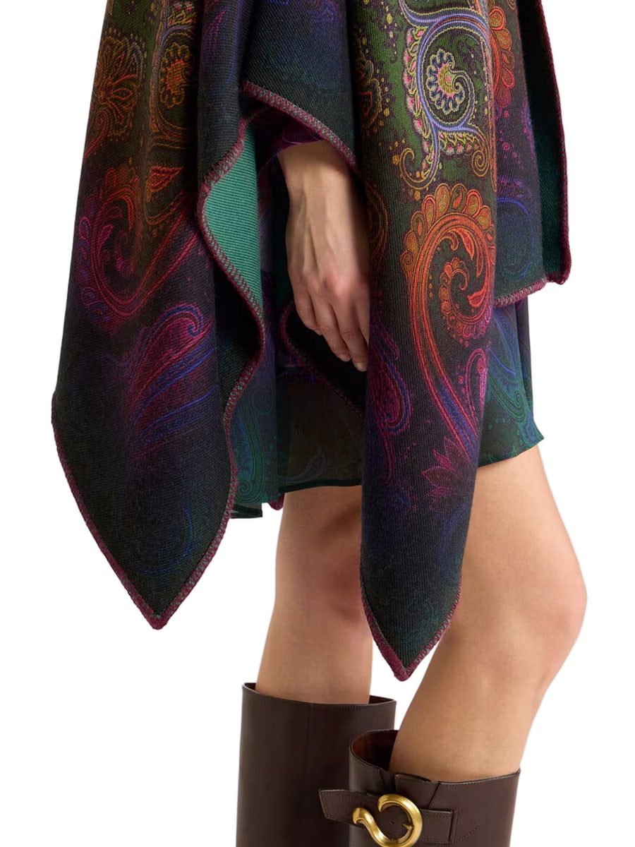Etro REVERSIBLE WOOL CAPE WITH DÉGRADÉ PAISLEY PATTERN, view 4