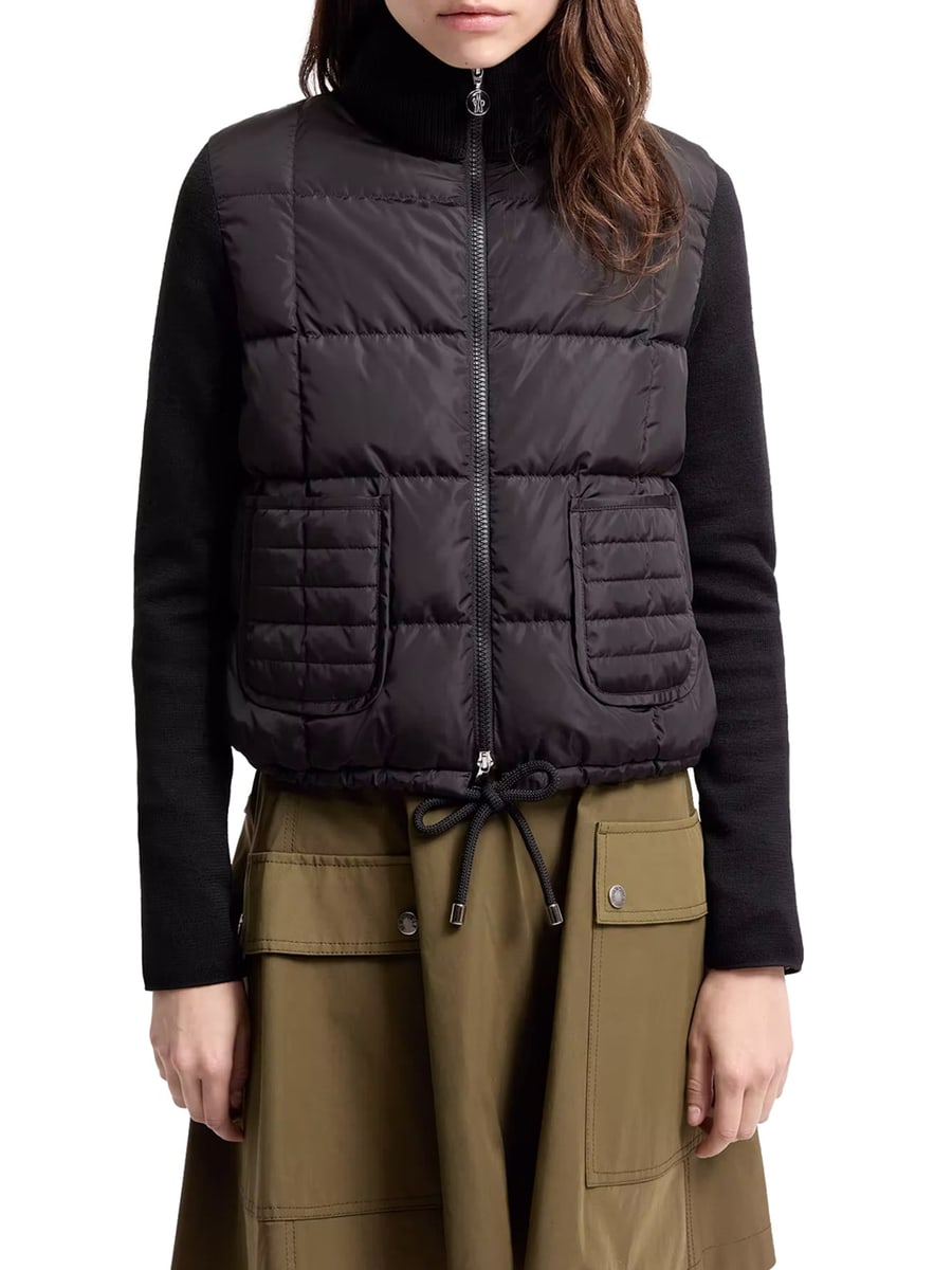 Moncler PADDED WOOL ZIP-UP CARDIGAN WITH CHECK QUILTING, view 3
