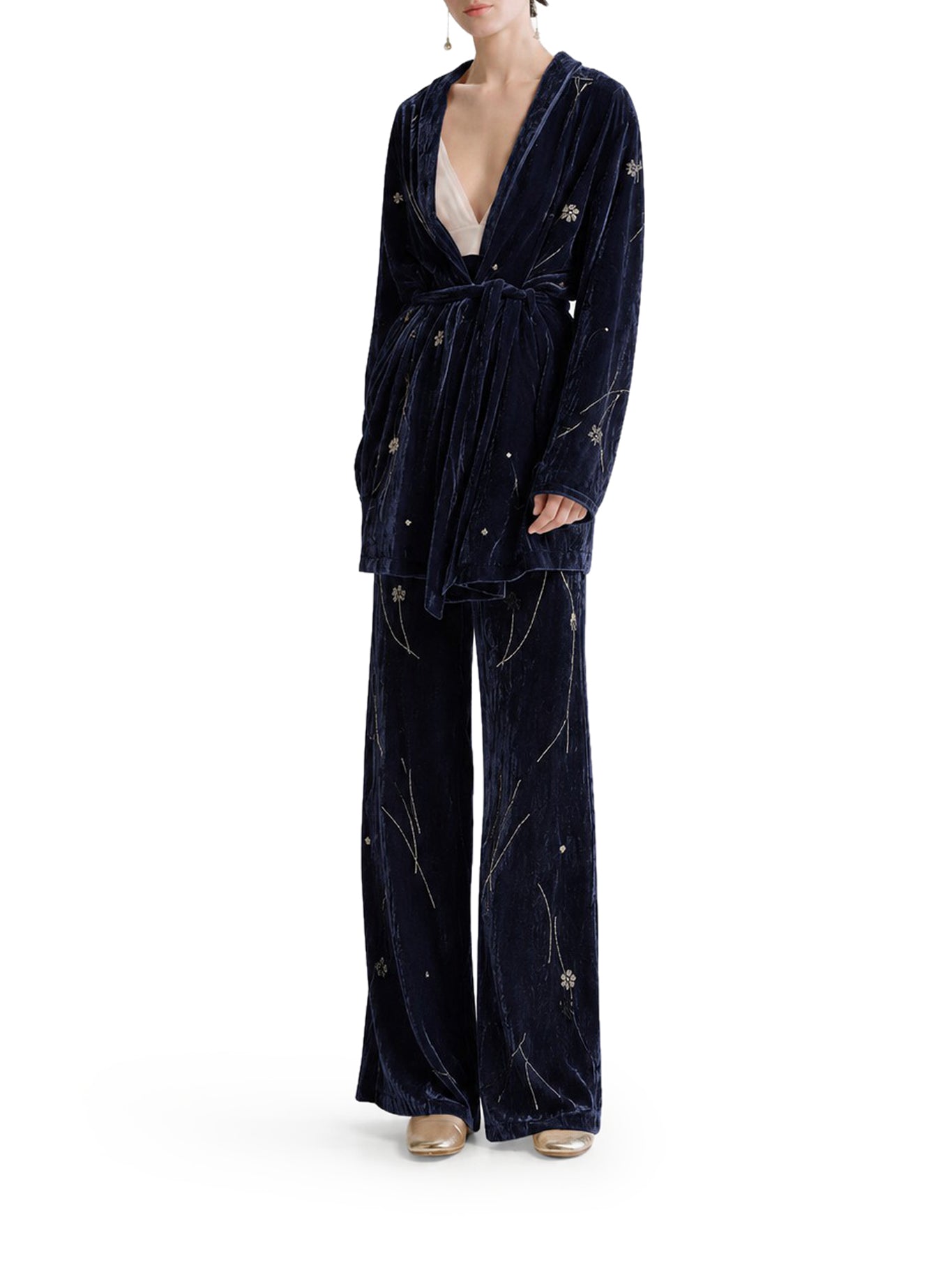 Forte_Forte EMBROIDERED VELVET KIMONO WITH BELT, view 2