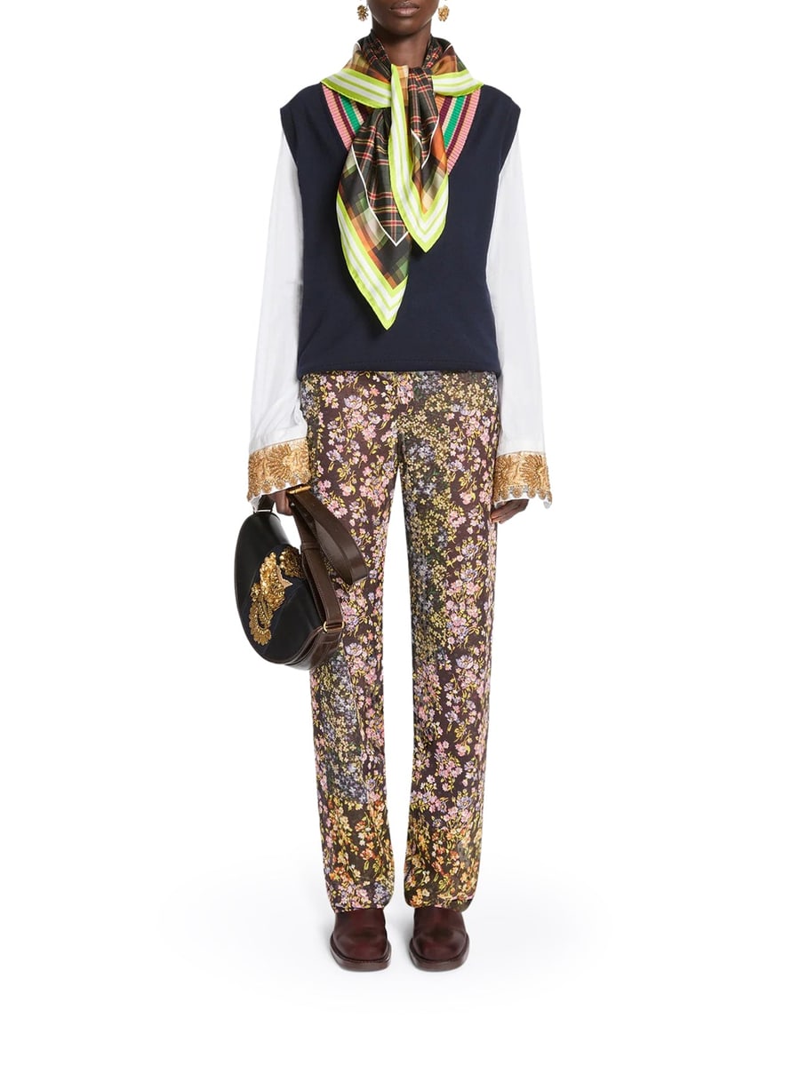Dries Van Noten SQUARE SILK SCARF WITH A CONTRASTING CHECK PATTERN, view 2