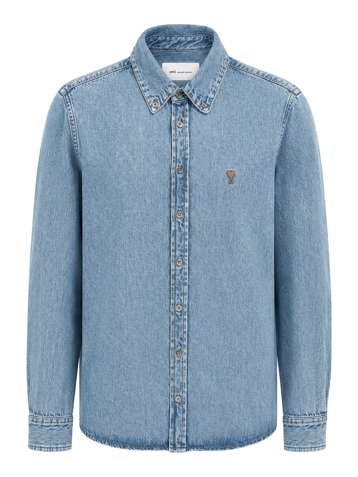 AMI Paris LIGHT DENIM BUTTON-DOWN SHIRT WITH AMI DE COEUR