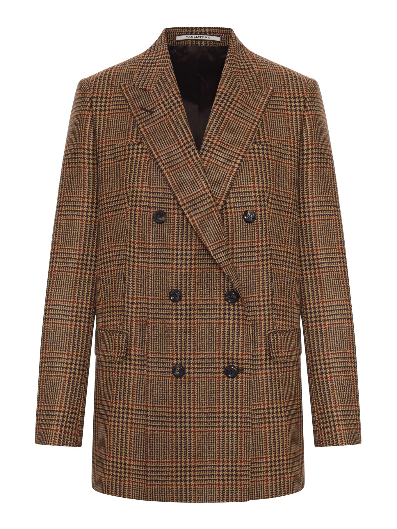 Tagliatore DOUBLE-BREASTED CHECK CASHMERE BLEND BLAZER JACKET