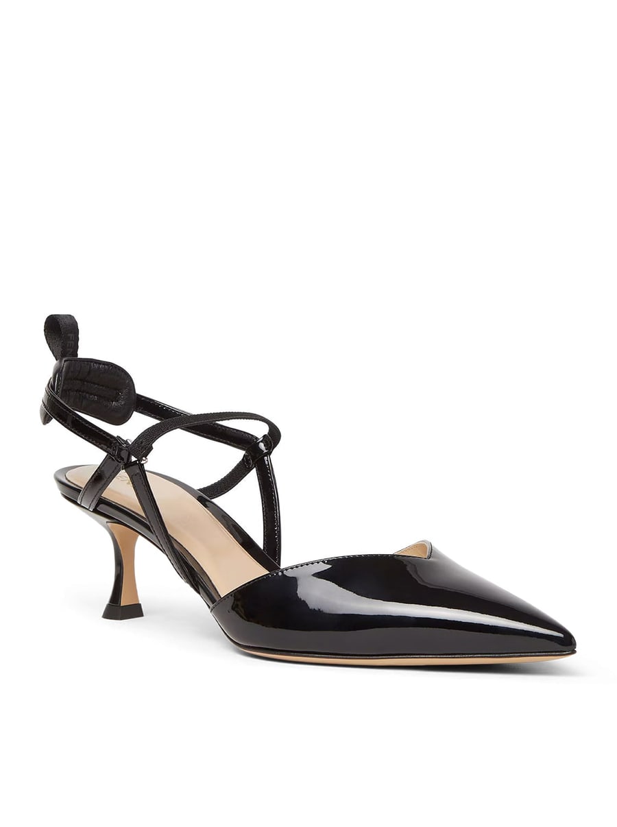 Fendi VERY COLIBRÌ SLINGBACK WITH MEDIUM HEEL IN BLACK PATENT LEATHER, view 2
