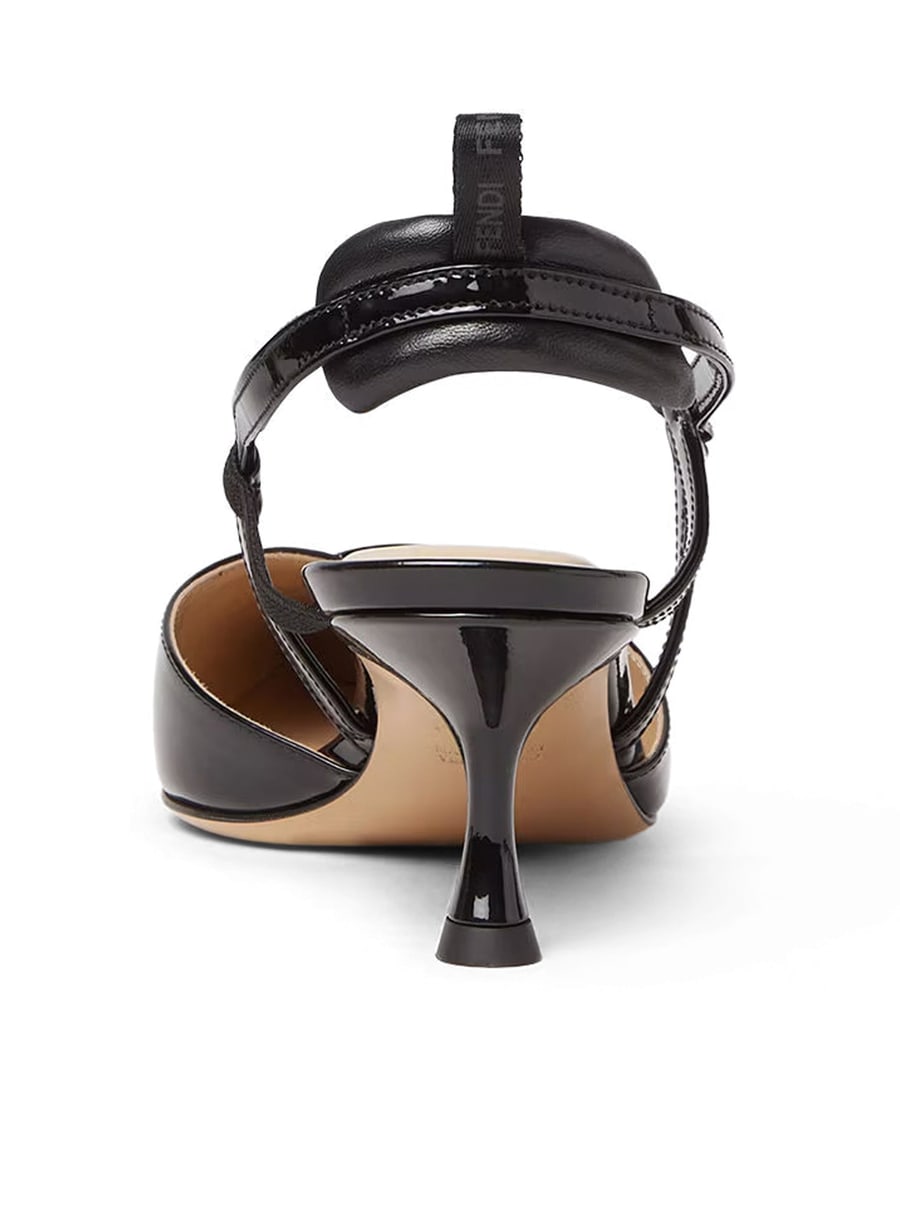 Fendi VERY COLIBRÌ SLINGBACK WITH MEDIUM HEEL IN BLACK PATENT LEATHER, view 3