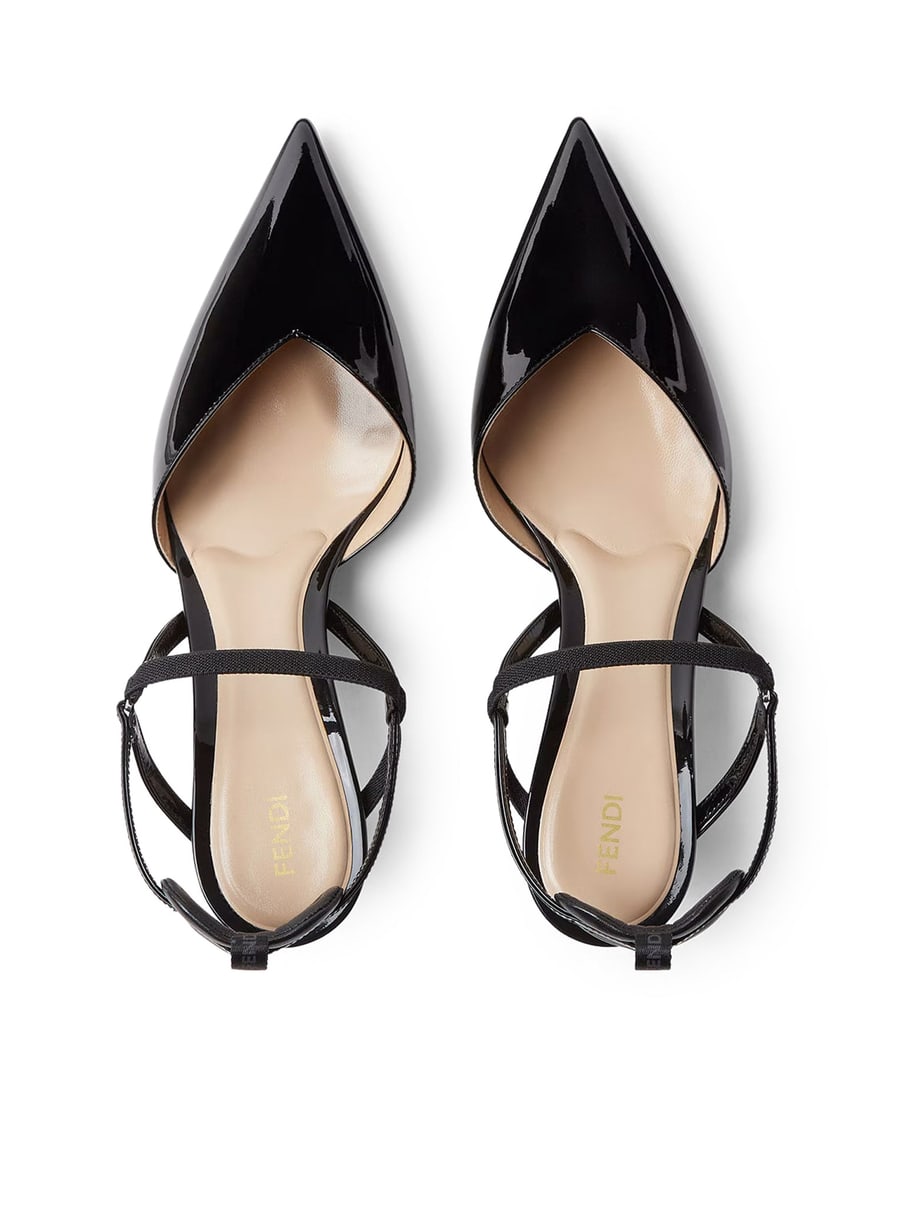 Fendi VERY COLIBRÌ SLINGBACK WITH MEDIUM HEEL IN BLACK PATENT LEATHER, view 4