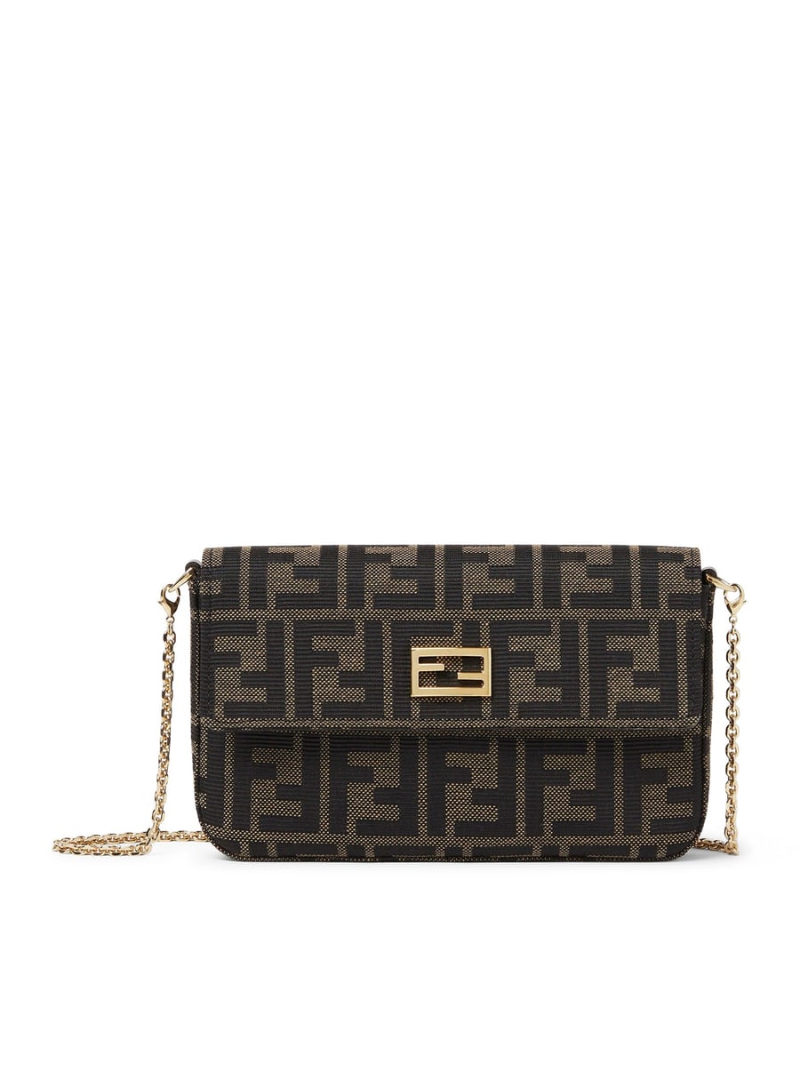 Fendi COMPACT WALLET IN FF ZUCCA JACQUARD AND BROWN LEATHER