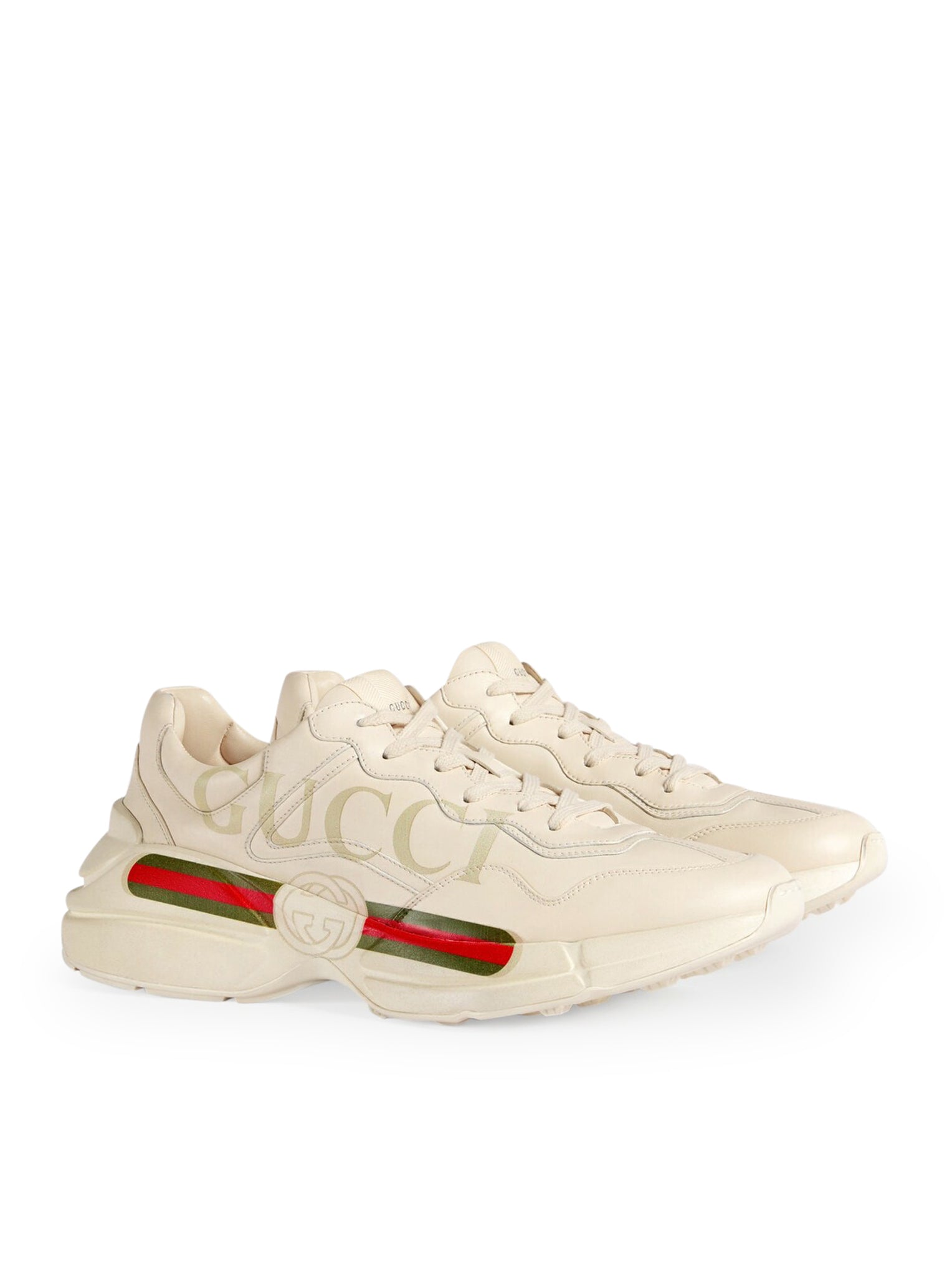 Gucci WOMEN`S RHYTON LEATHER SNEAKERS WITH GUCCI LOGO, view 2