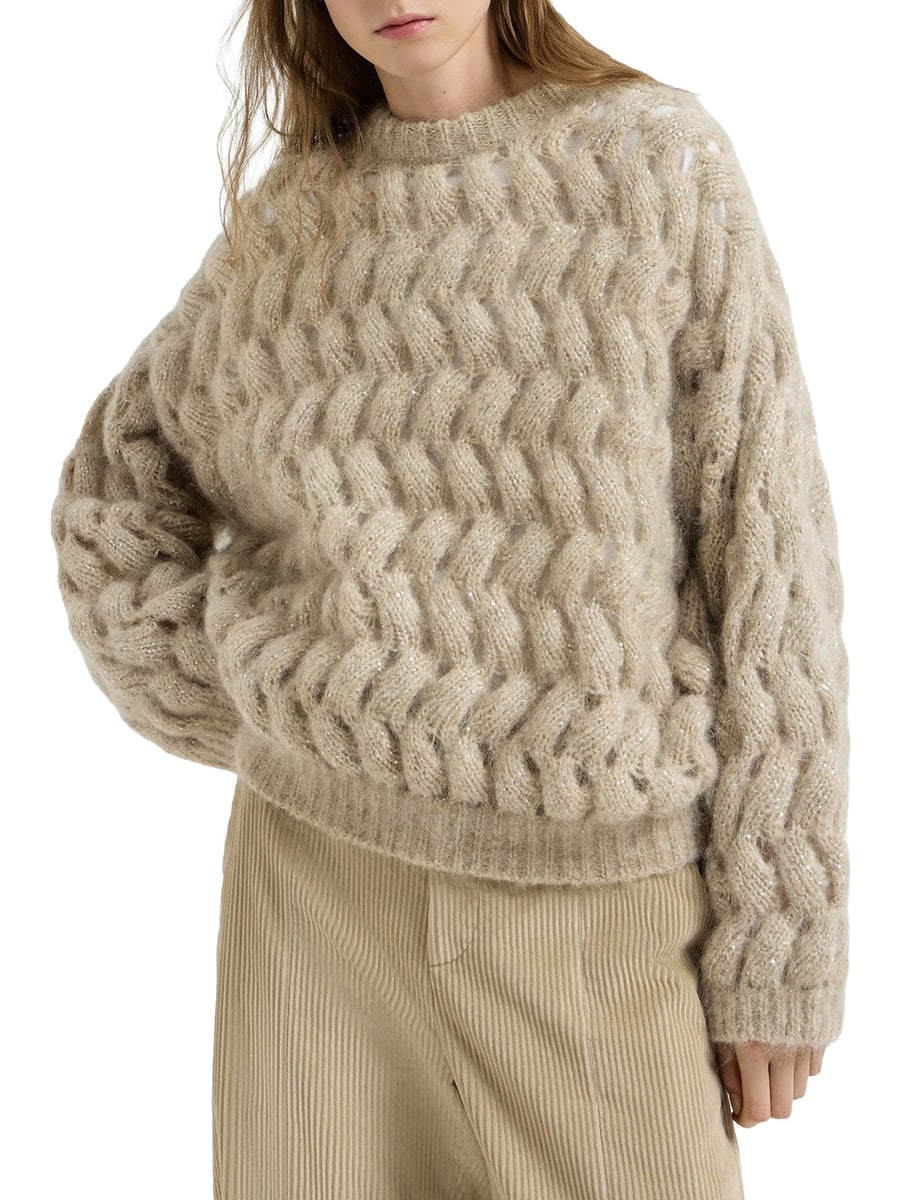 Brunello Cucinelli DAZZLING ZIGZAG CABLE SWEATER, view 3