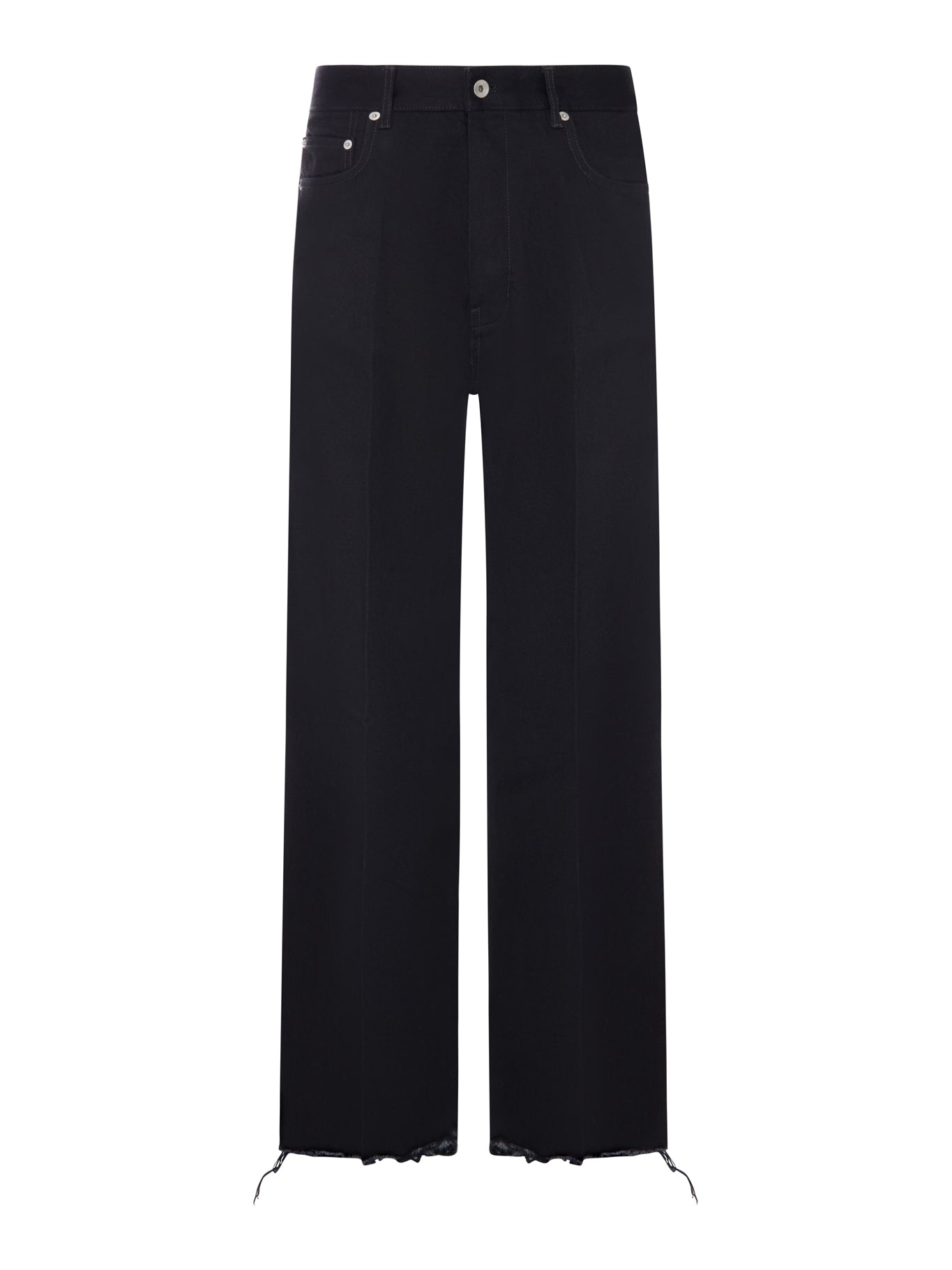 Rick Owens WIDE LEG JEANS IN CERAT DENIM WITH FRAYED HEM