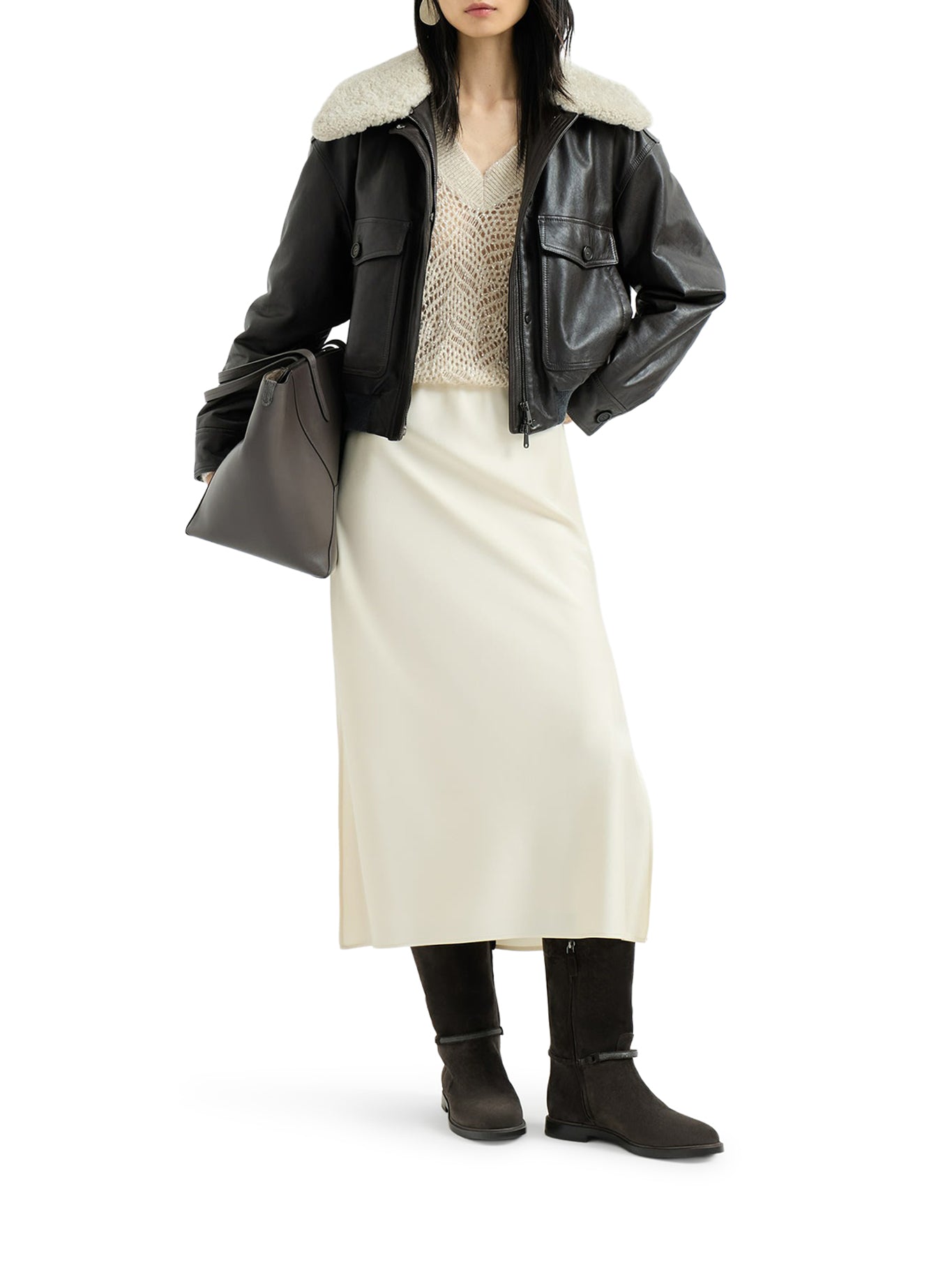 Brunello Cucinelli PENCIL FLUID SKIRT IN CADY SATIN, view 2