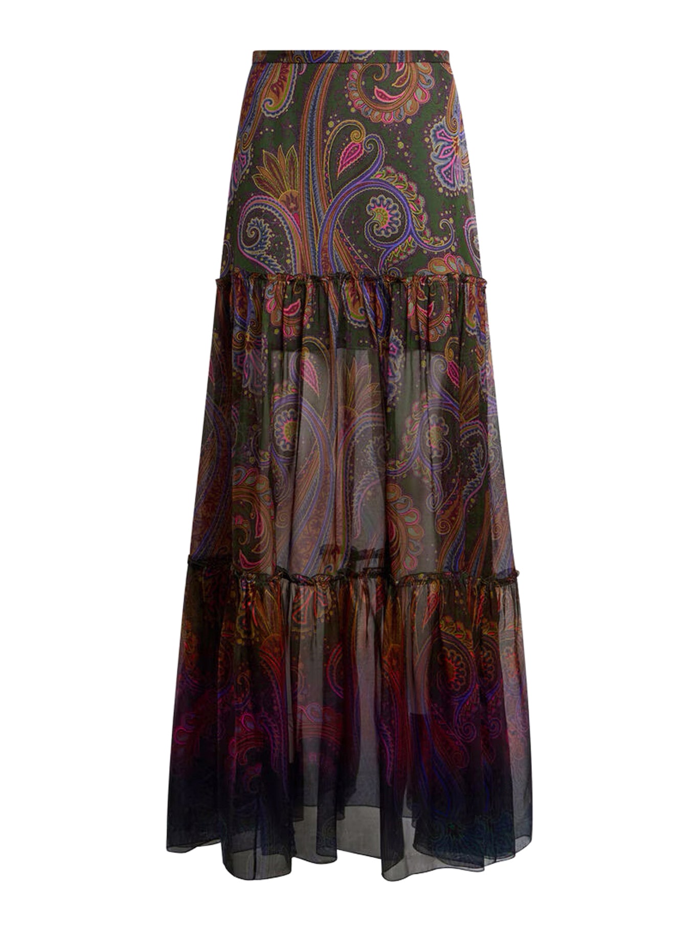 Etro LONG SILK SKIRT WITH PLACEMENT PAISLEY PRINT
