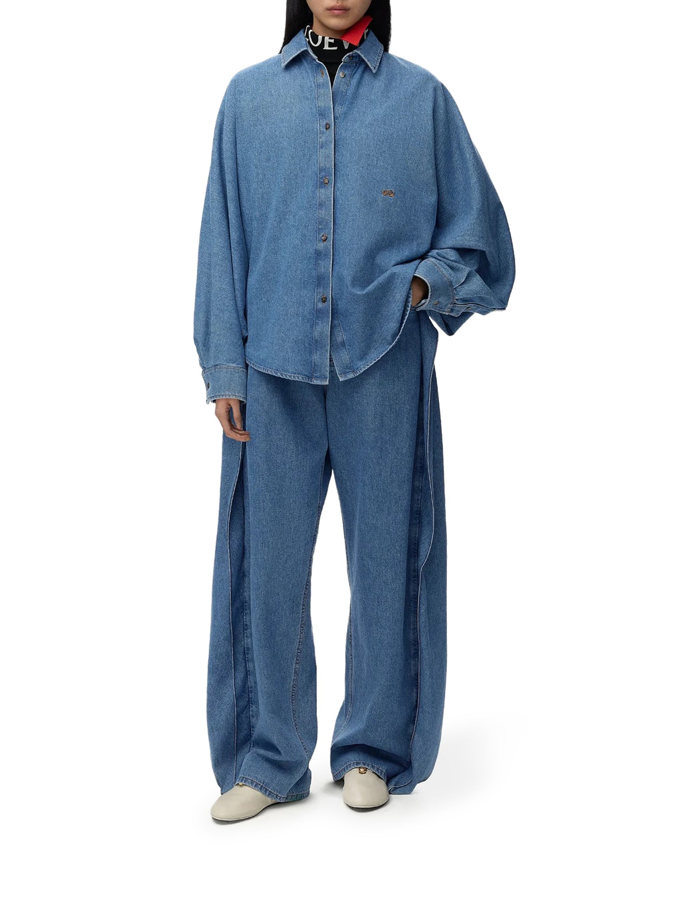 Loewe LIGHTWEIGHT WASHED COTTON DENIM SHIRT WITH BATWING SLEEVES, view 2