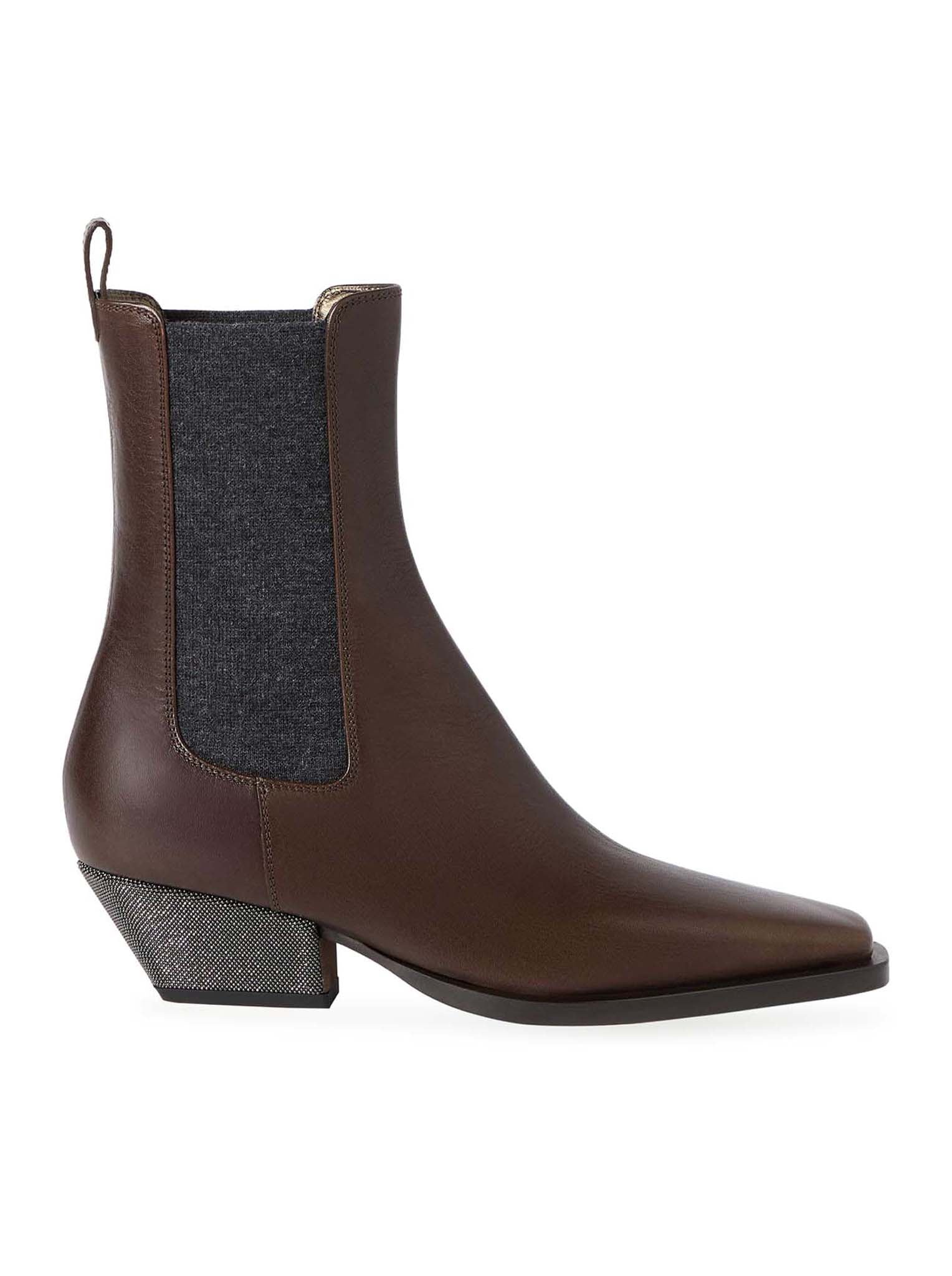 Brunello Cucinelli CHELSEA BOOT IN VITELLO RIDING CON PRECIOUS HEEL