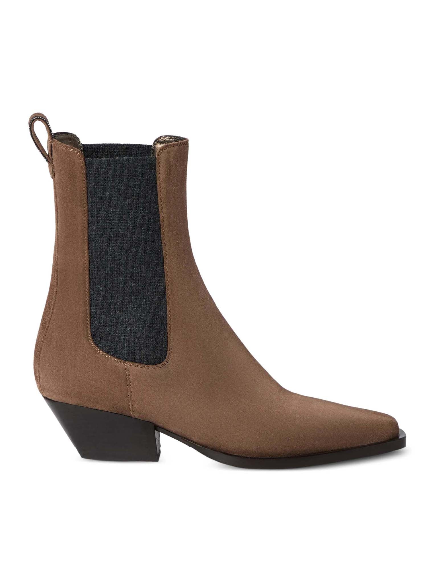 Brunello Cucinelli CHELSEA BOOT IN SUEDE WITH PRECIOUS LOOP DETAIL