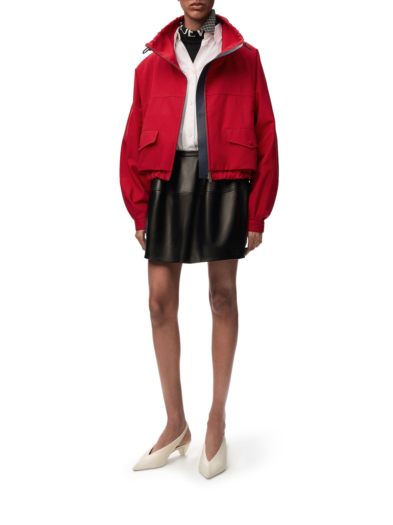 Loewe COTTON AND SILK GABARDINE JACKET WITH CONTRASTING LEATHER DETAILS, view 2