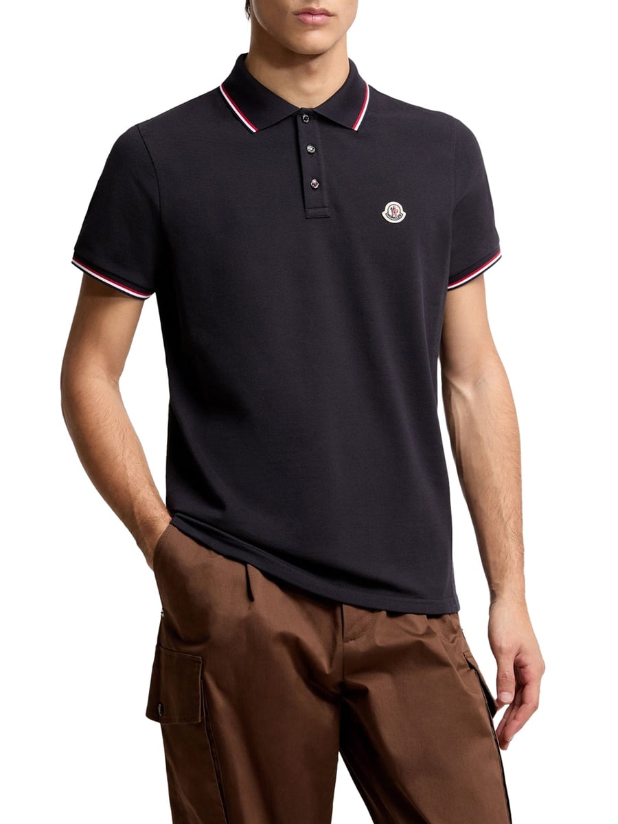 Moncler COTTON PIQUET POLO SHIRT WITH TRICOLOR TRIM, view 3