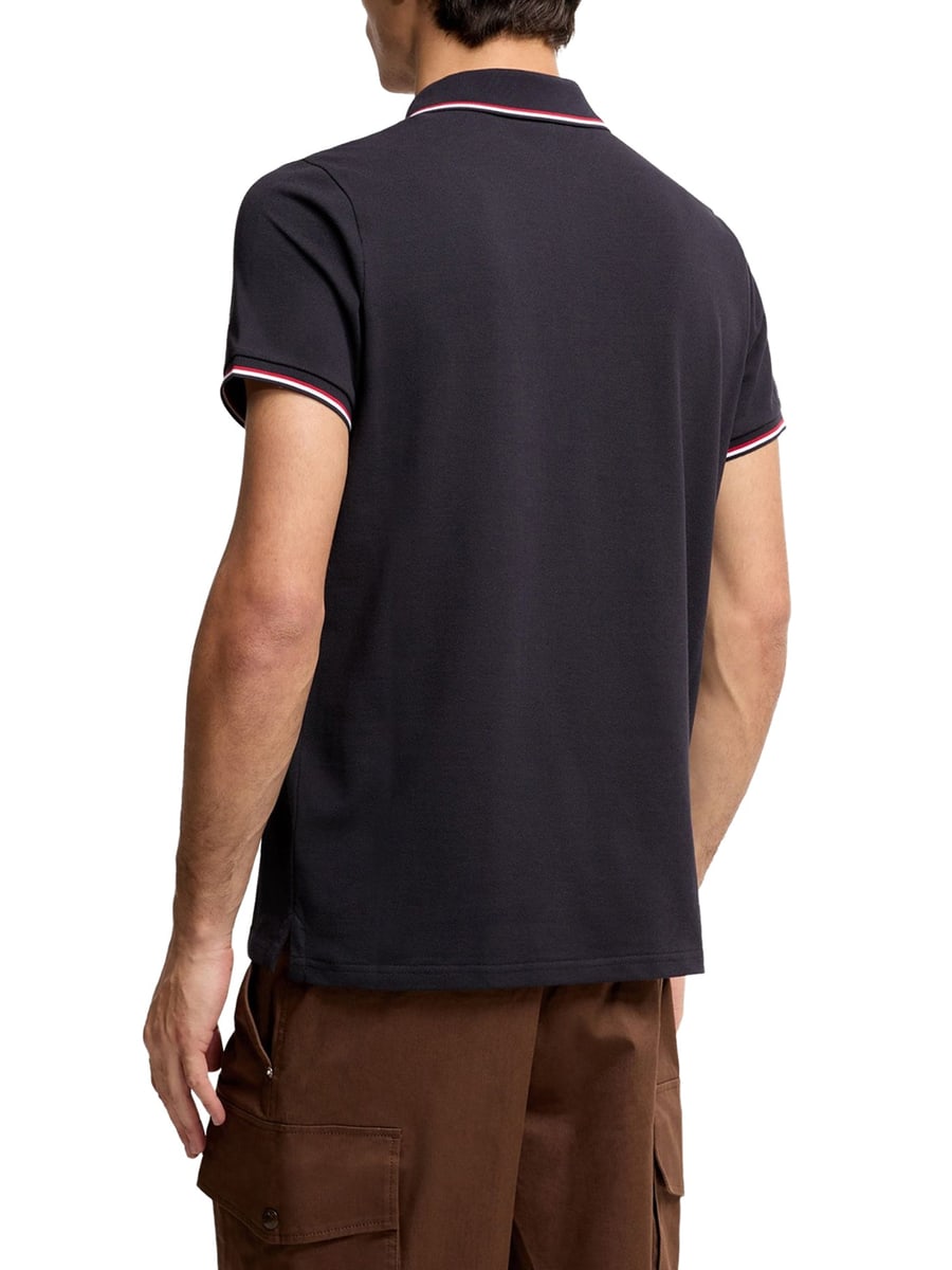 Moncler COTTON PIQUET POLO SHIRT WITH TRICOLOR TRIM, view 4