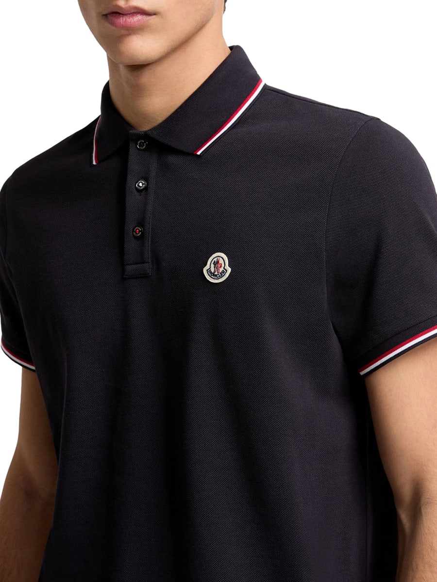 Moncler COTTON PIQUET POLO SHIRT WITH TRICOLOR TRIM, view 5