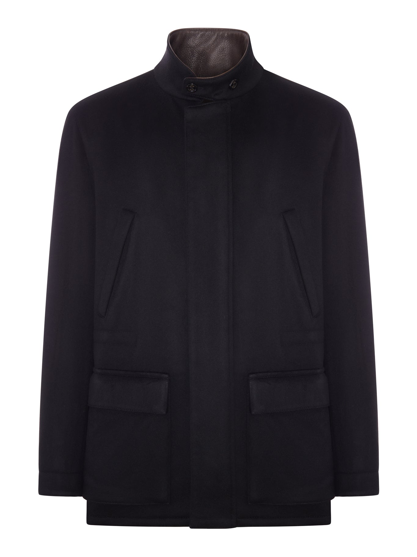 Lardini SHORT CASHMERE COAT WITH LEATHER COLLAR