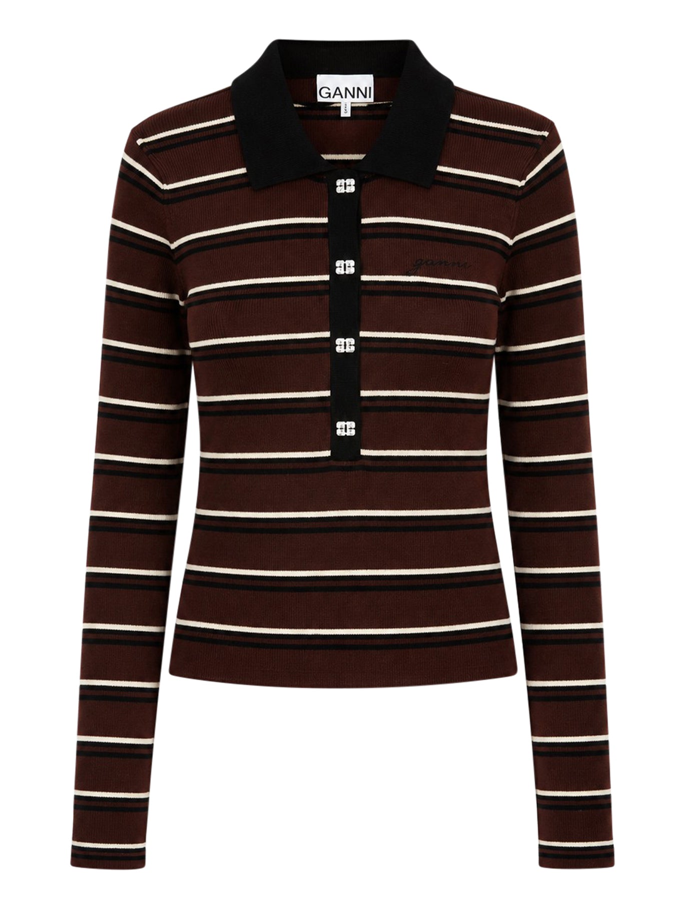 Ganni STRIPED MERINO WOOL POLO SHIRT