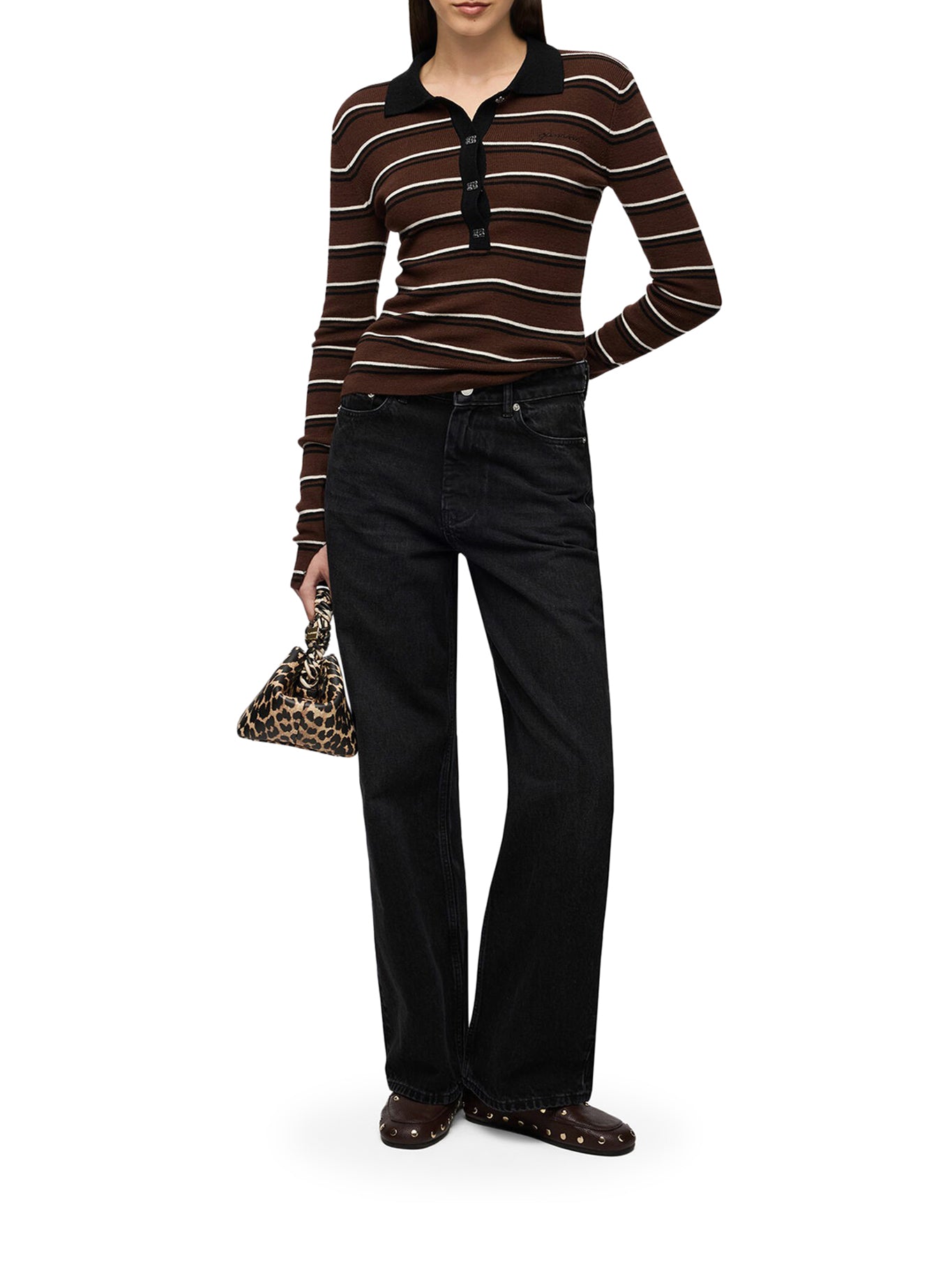 Ganni STRIPED MERINO WOOL POLO SHIRT, view 2