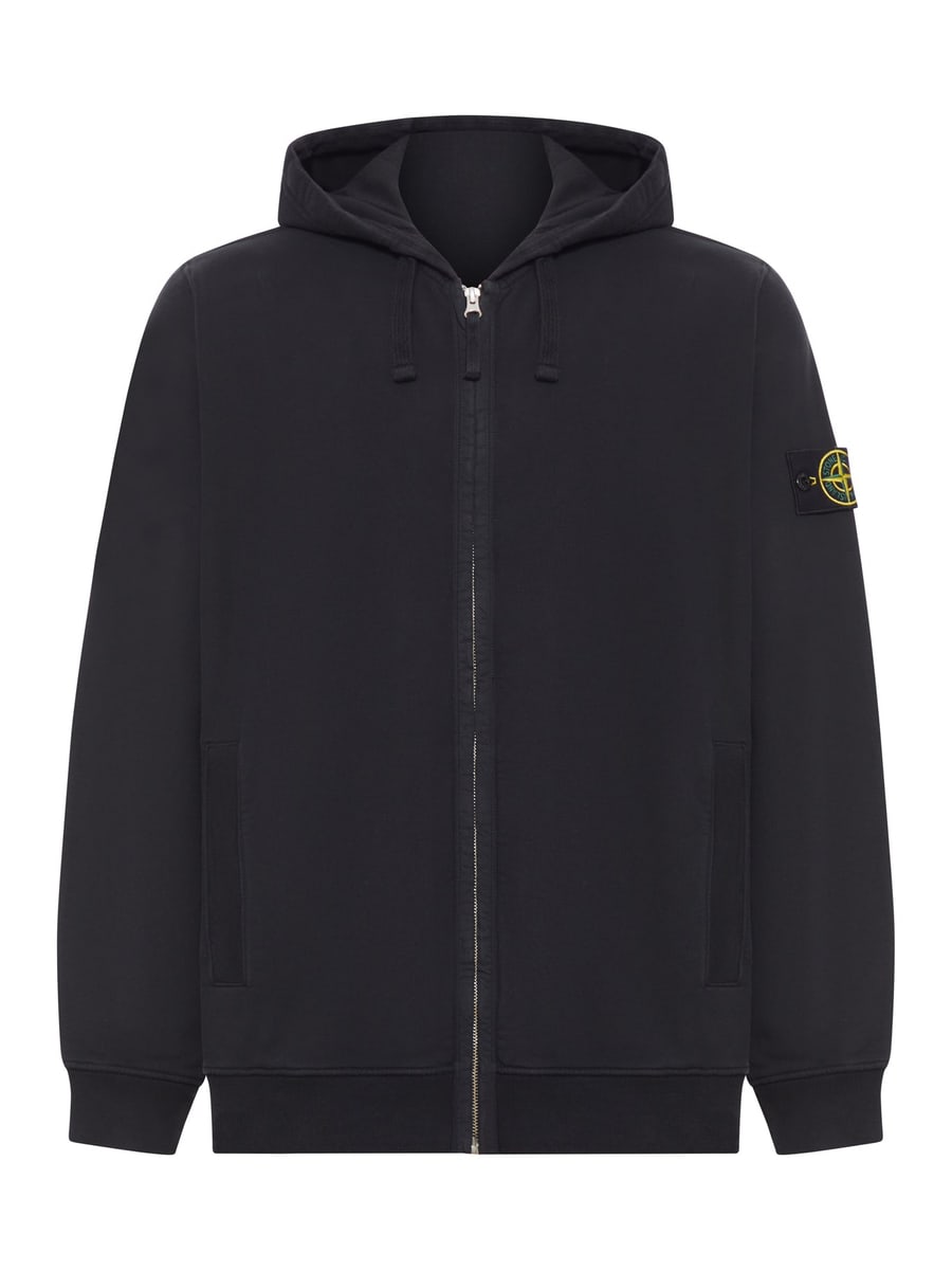 Stone Island COTTON SWEATSHIRT WITH ZIP, HOOD AND COMPASS LOGO