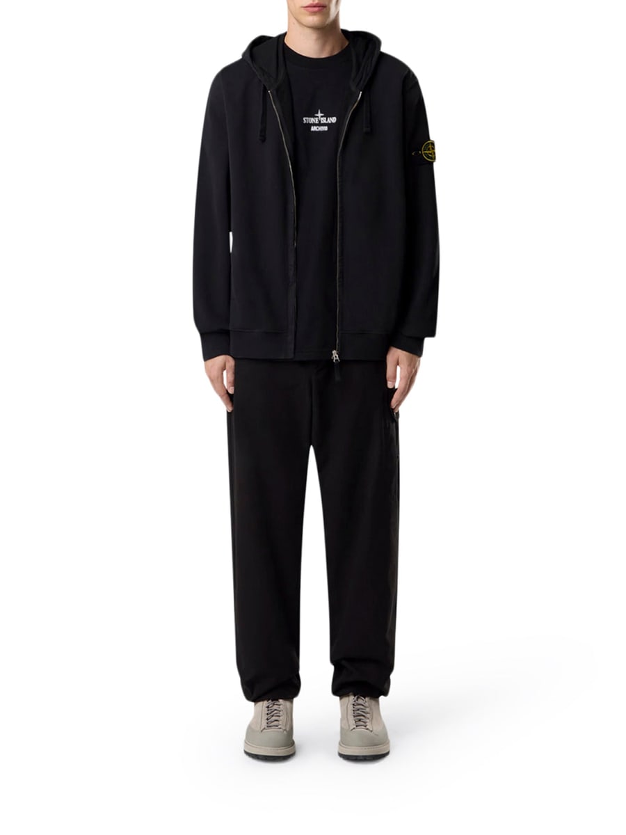 Stone Island COTTON SWEATSHIRT WITH ZIP, HOOD AND COMPASS LOGO, view 2
