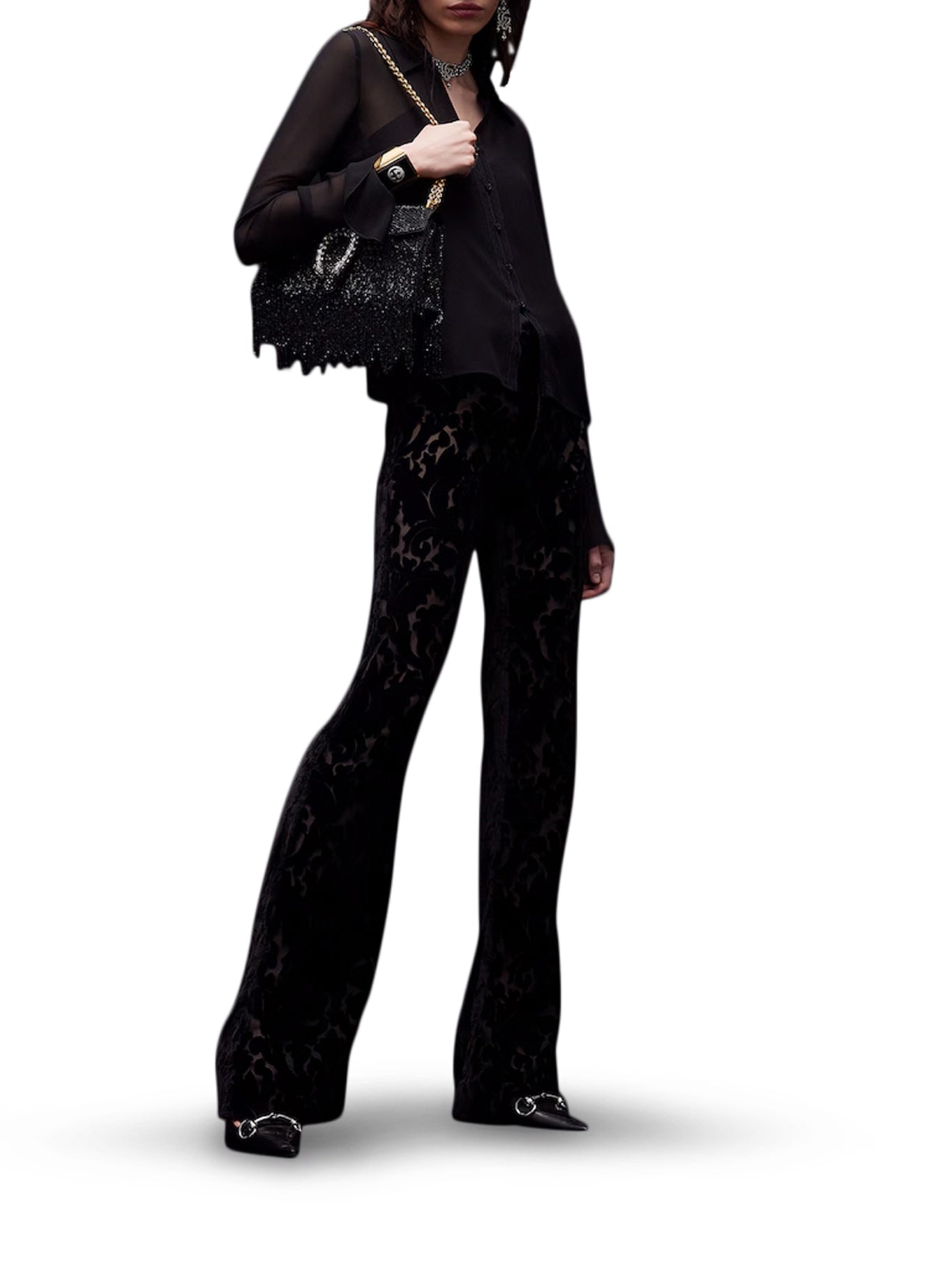 Gucci FLORAL-PRINT DEVORÉ VELOUR TROUSERS, view 2