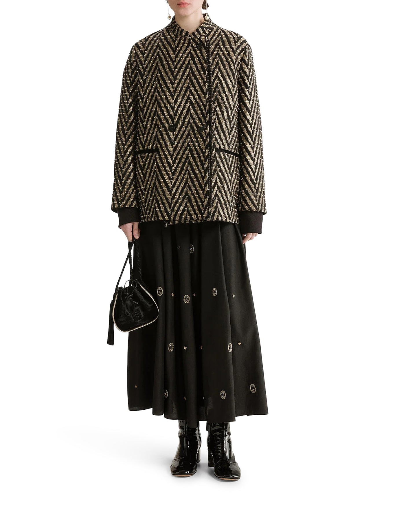 Forte_Forte BLACK CHEVRON JAQUARD OVER-JACKET, view 2