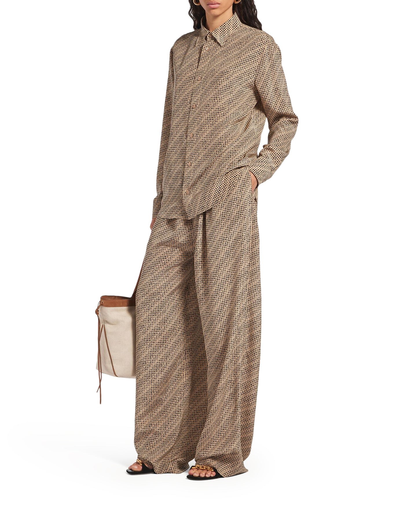 Balenciaga MONOGRAM PANTS IN BEIGE AND BLACK SILK CREPE, view 2