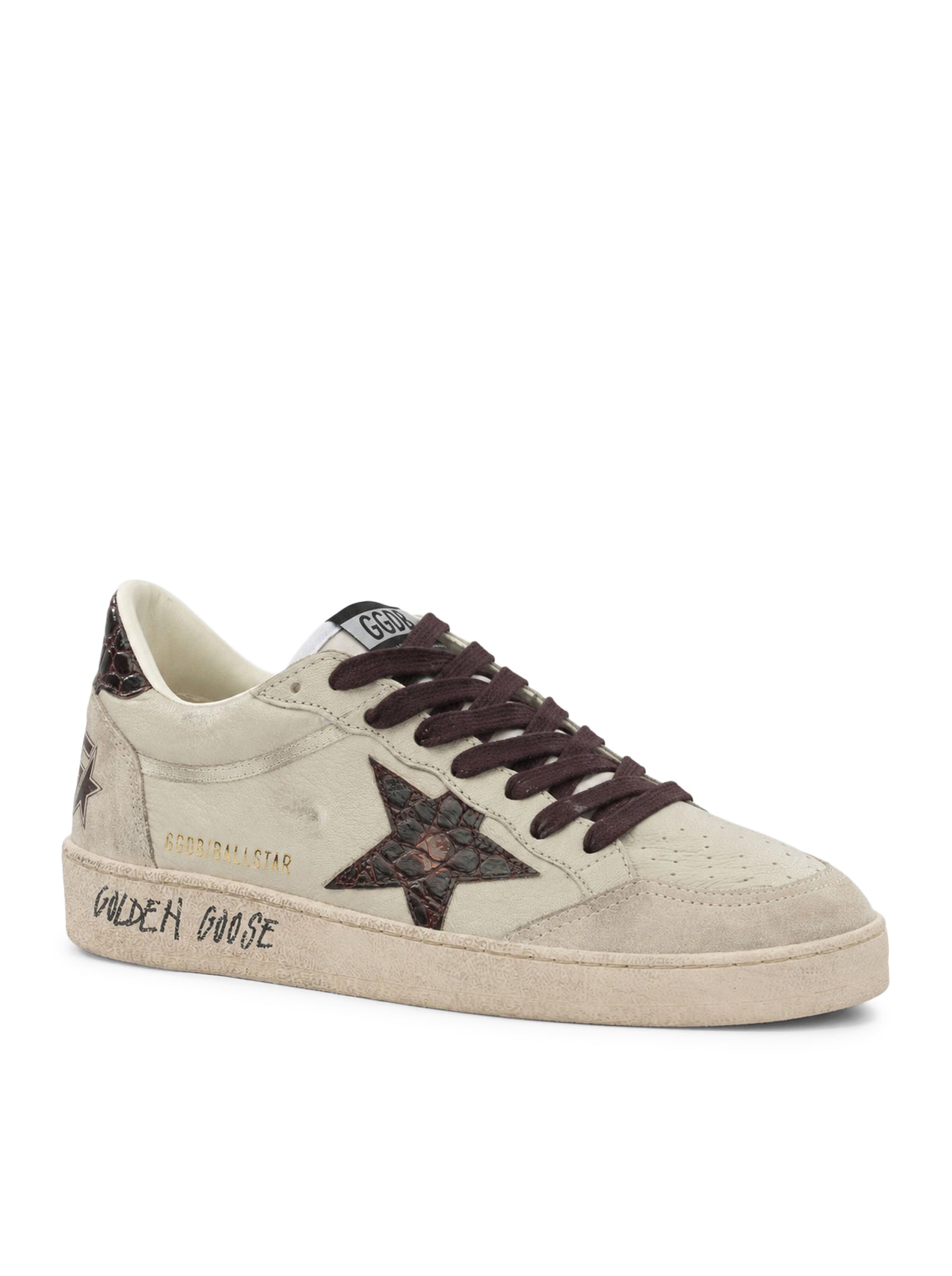 Golden Goose BALL-STAR SNEAKERS IN LEATHER WITH CROCODILE INSERTS, view 2