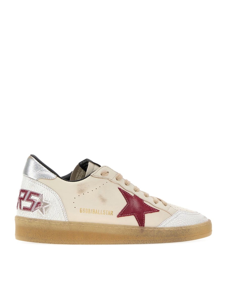 Golden Goose BALL-STAR LEATHER SNEAKERS WITH CRAQUELÉ INSERTS, view 3