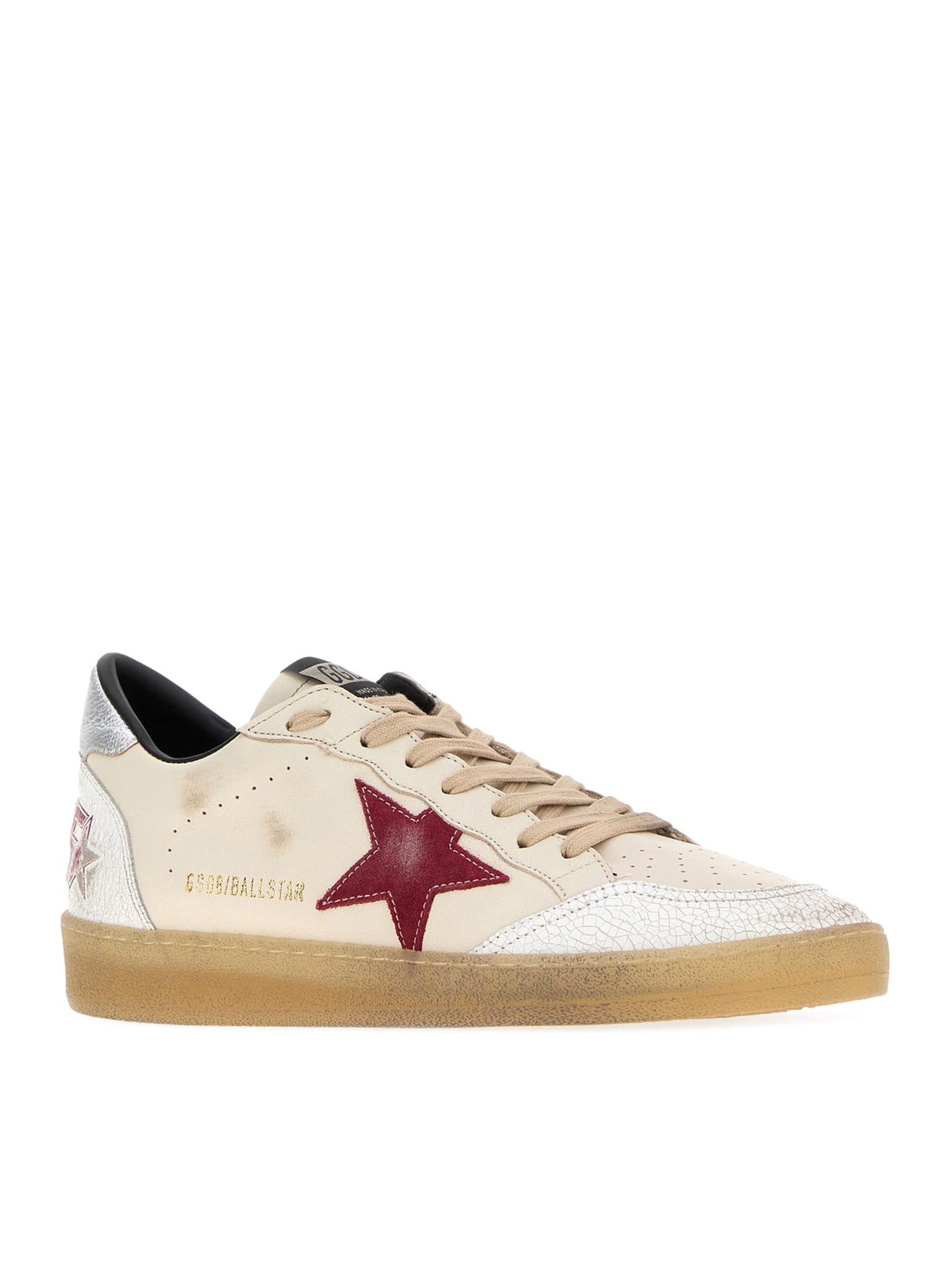 Golden Goose BALL-STAR LEATHER SNEAKERS WITH CRAQUELÉ INSERTS, view 2