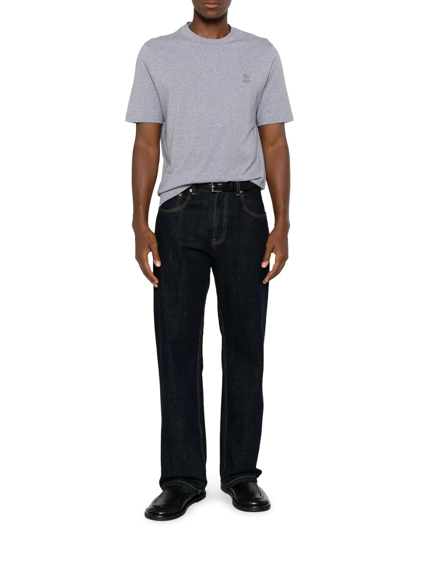 Brunello Cucinelli COTTON T-SHIRT WITH CONTRASTING LOGO PRINT, view 2
