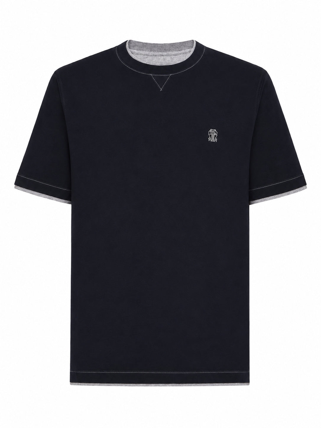 Brunello Cucinelli COTTON T-SHIRT WITH FRONT LOGO AND CONTRASTING TRIM