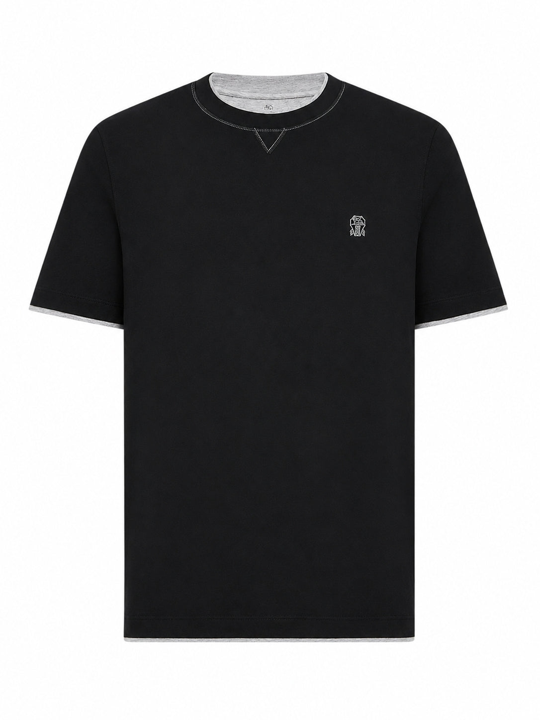 Brunello Cucinelli COTTON T-SHIRT WITH FRONT LOGO AND CONTRASTING TRIM