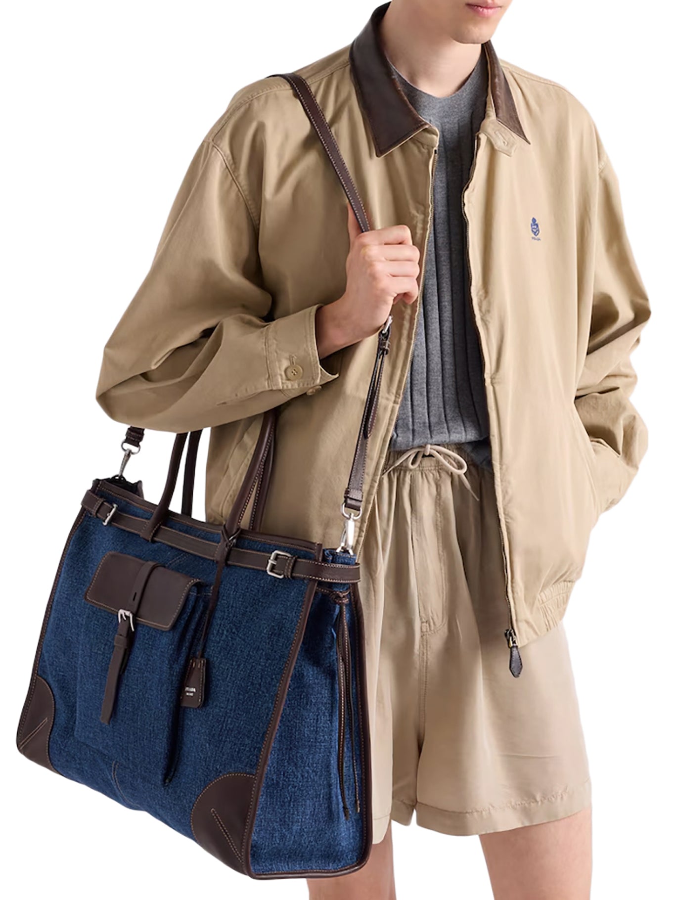 Prada PRADA BONNIE SHOPPING BAG IN DENIM AND LEATHER, view 2