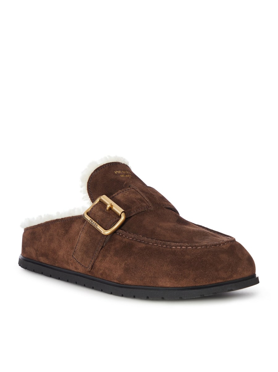 Prada SUEDE AND SHEARLING MULE WITH BUCKLE, view 2