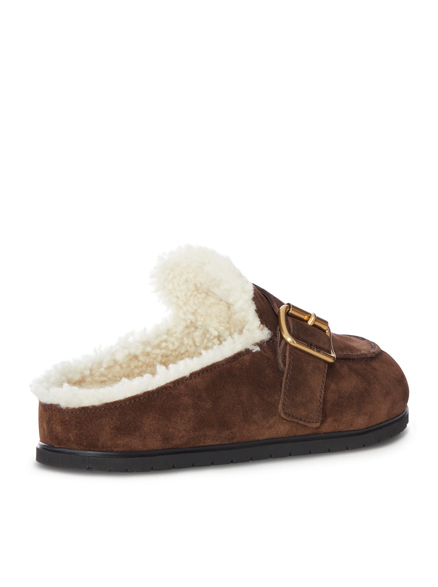 Prada SUEDE AND SHEARLING MULE WITH BUCKLE, view 3