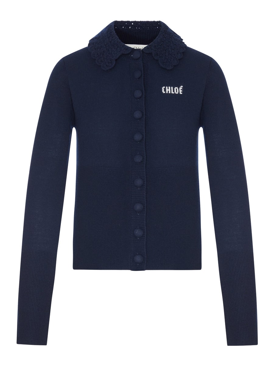 Chloé FITTED LOGO CARDIGAN IN A WOOL KNIT