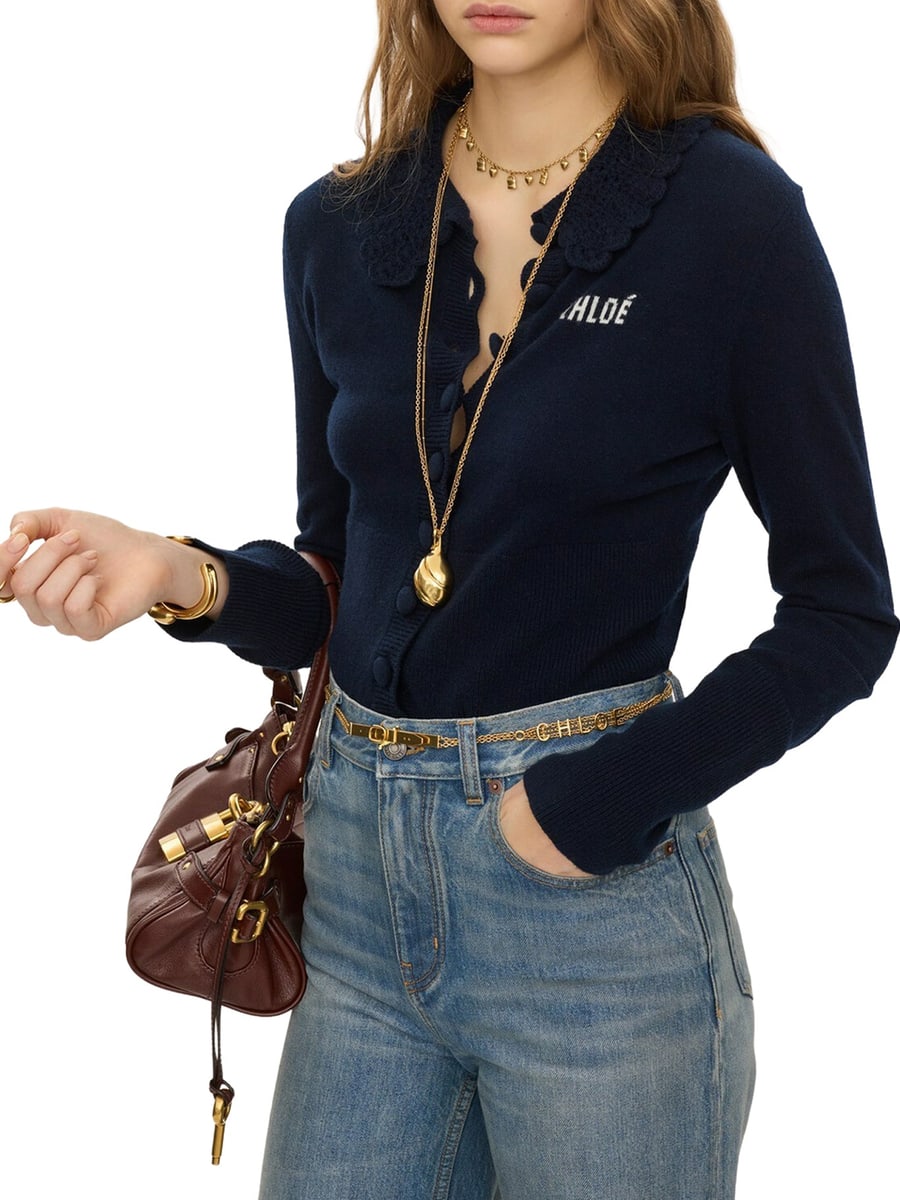 Chloé FITTED LOGO CARDIGAN IN A WOOL KNIT, view 3