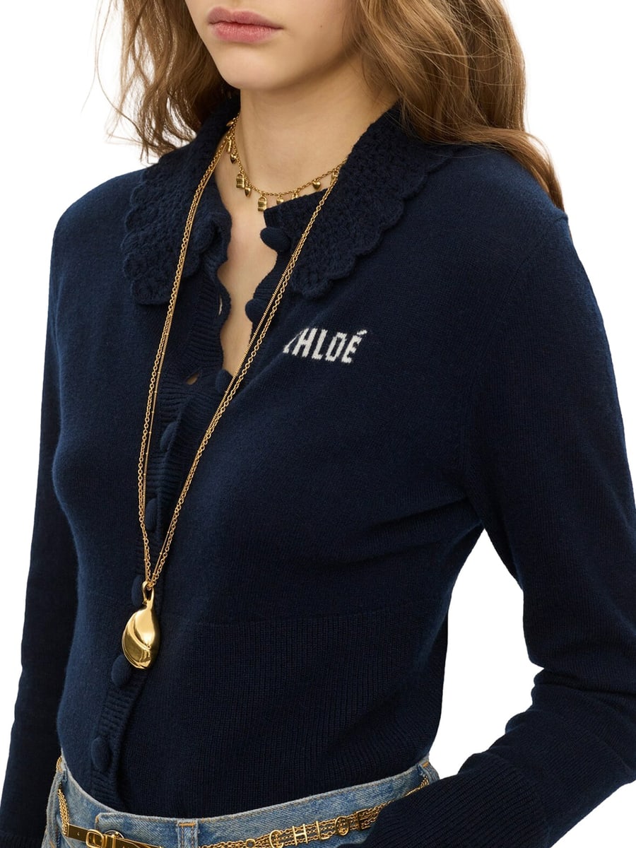 Chloé FITTED LOGO CARDIGAN IN A WOOL KNIT, view 5