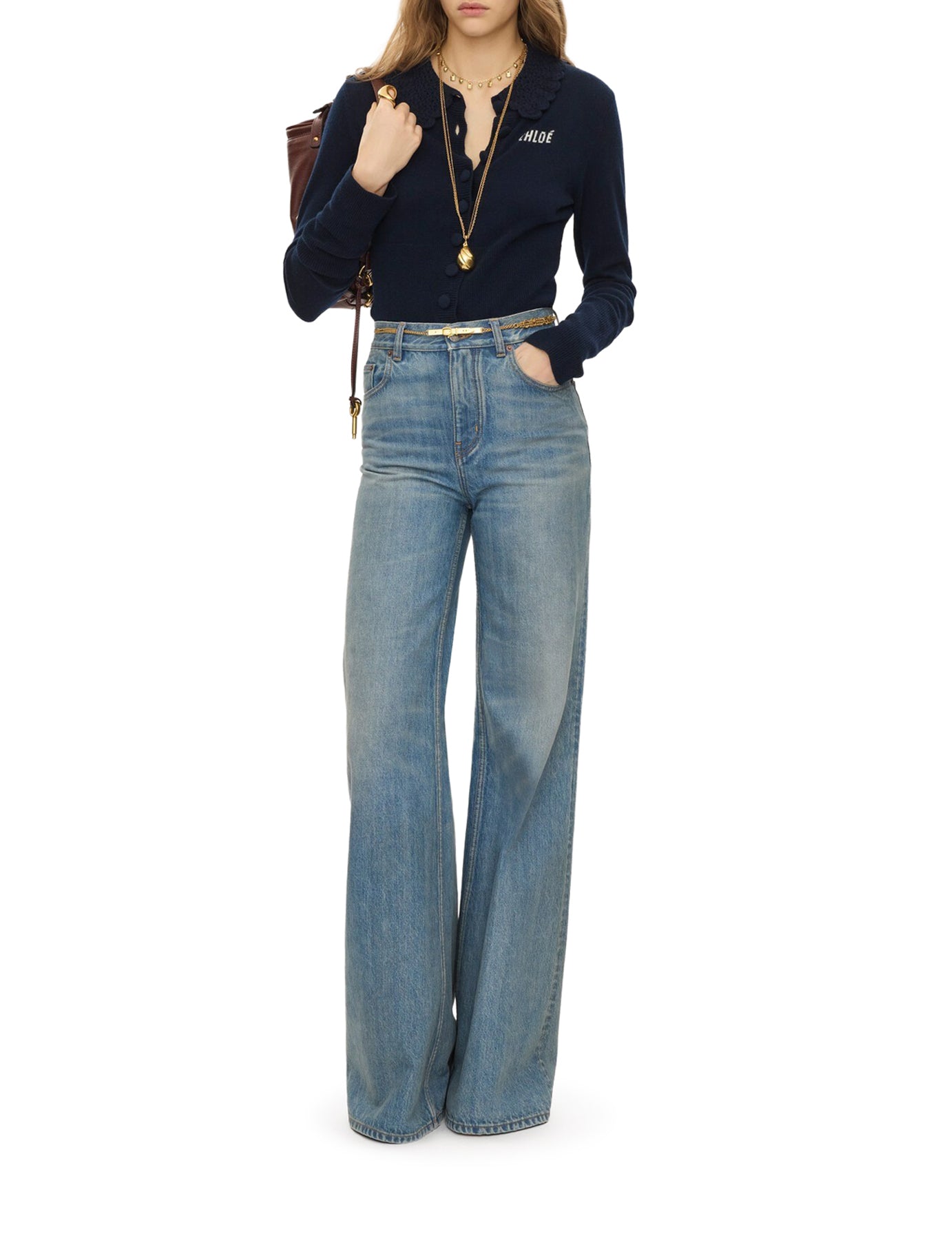Chloé FITTED LOGO CARDIGAN IN A WOOL KNIT, view 2