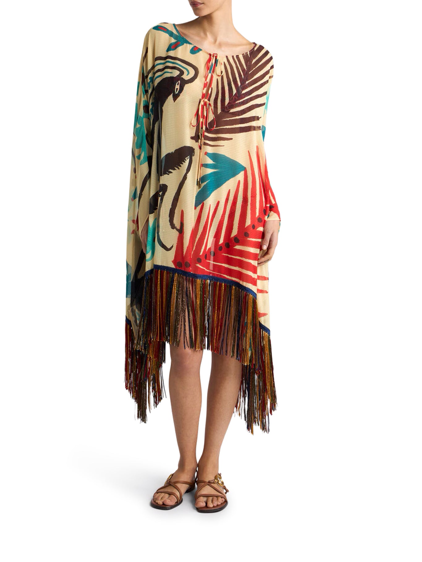 Etro ETRO X TABBY BOOTH SEERSUCKER COVER-UP DRESS WITH FRINGES AND PLACED PRINT, view 2