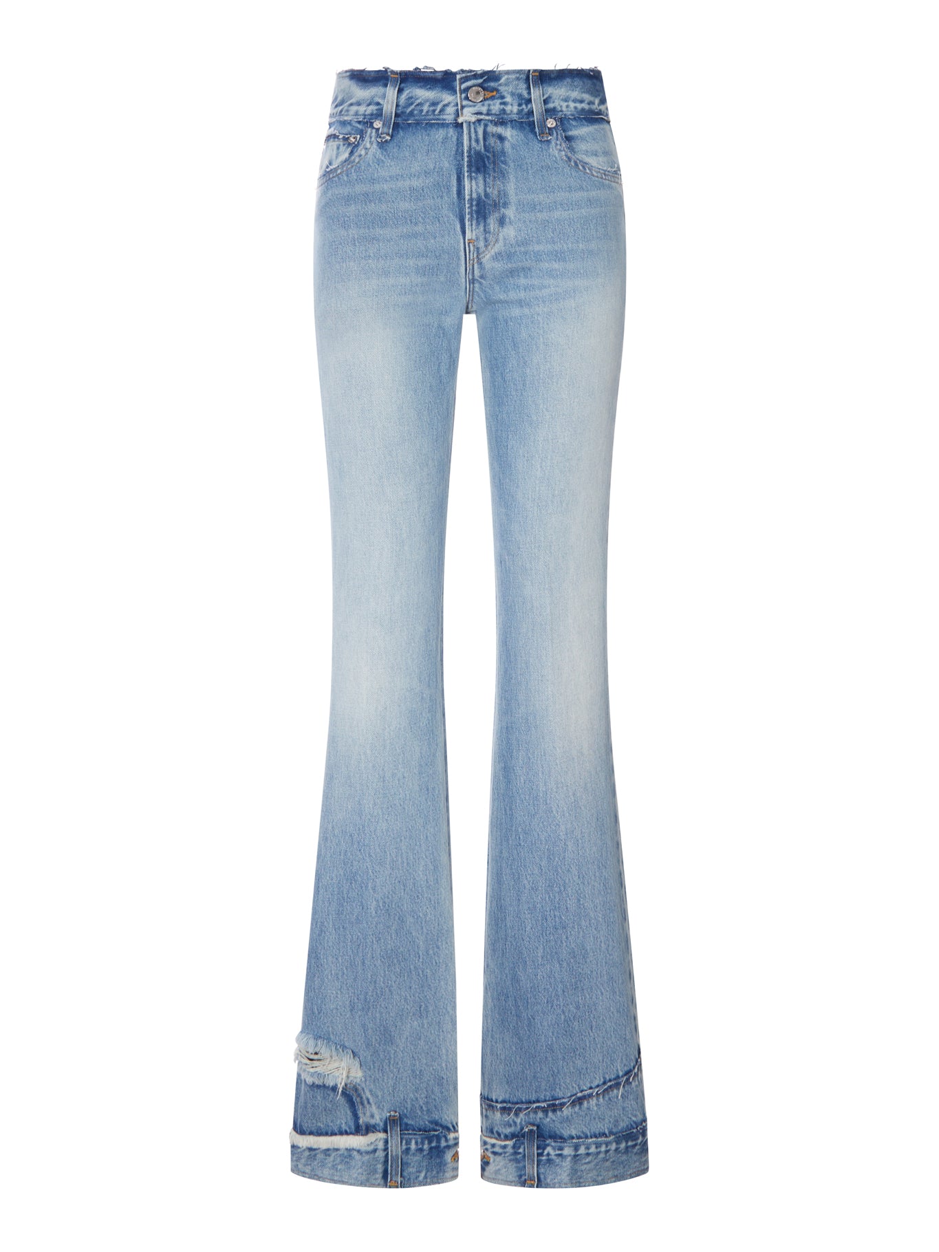 Haikure HIGH-WAISTED FLARE JEANS IN USED DENIM WITH DECORATED HEM