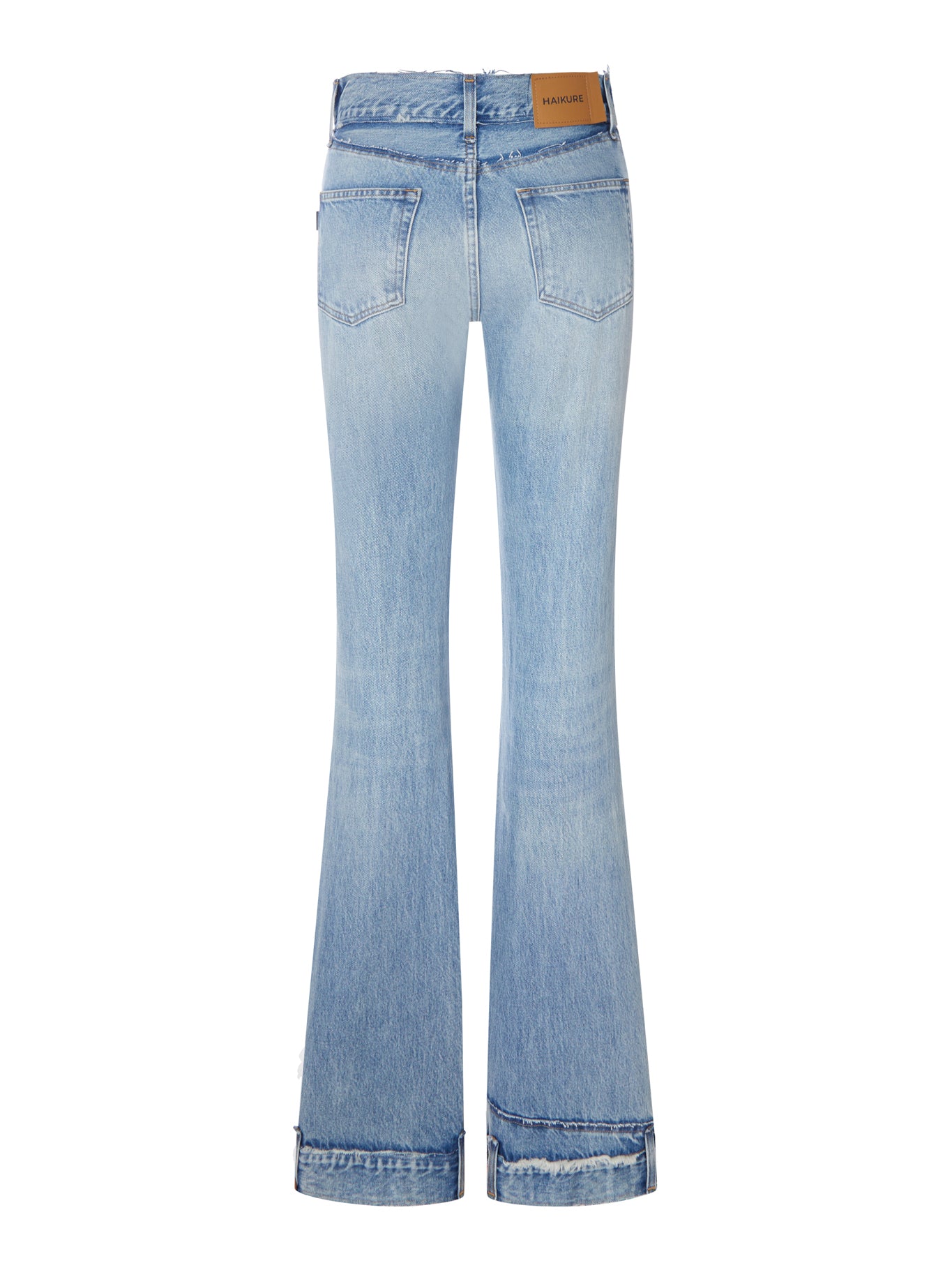 Haikure HIGH-WAISTED FLARE JEANS IN USED DENIM WITH DECORATED HEM, view 2