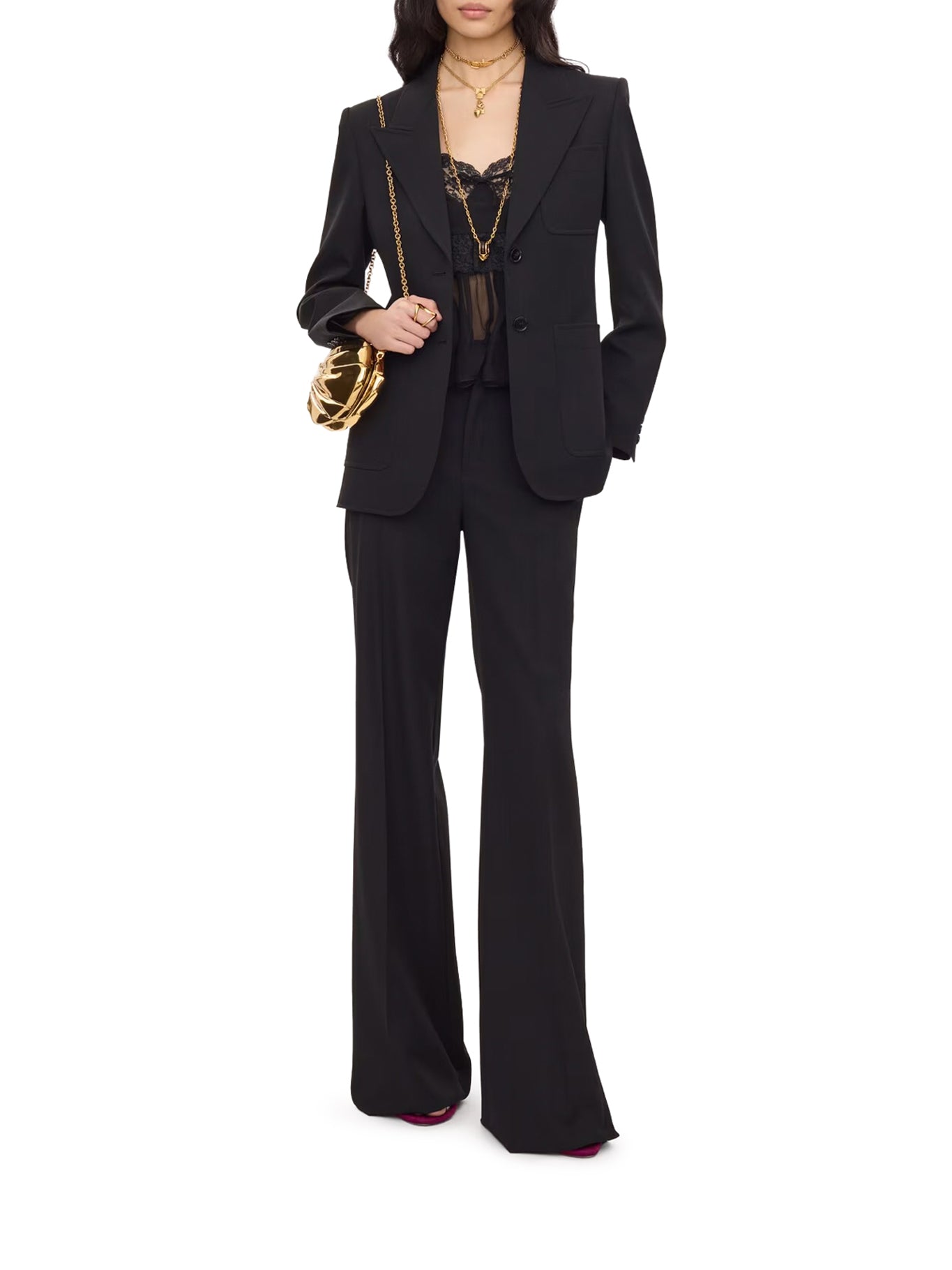 Chloé HIGH-RISE FLARED PANTS IN WOOL GRAIN DE POUDRE, view 2