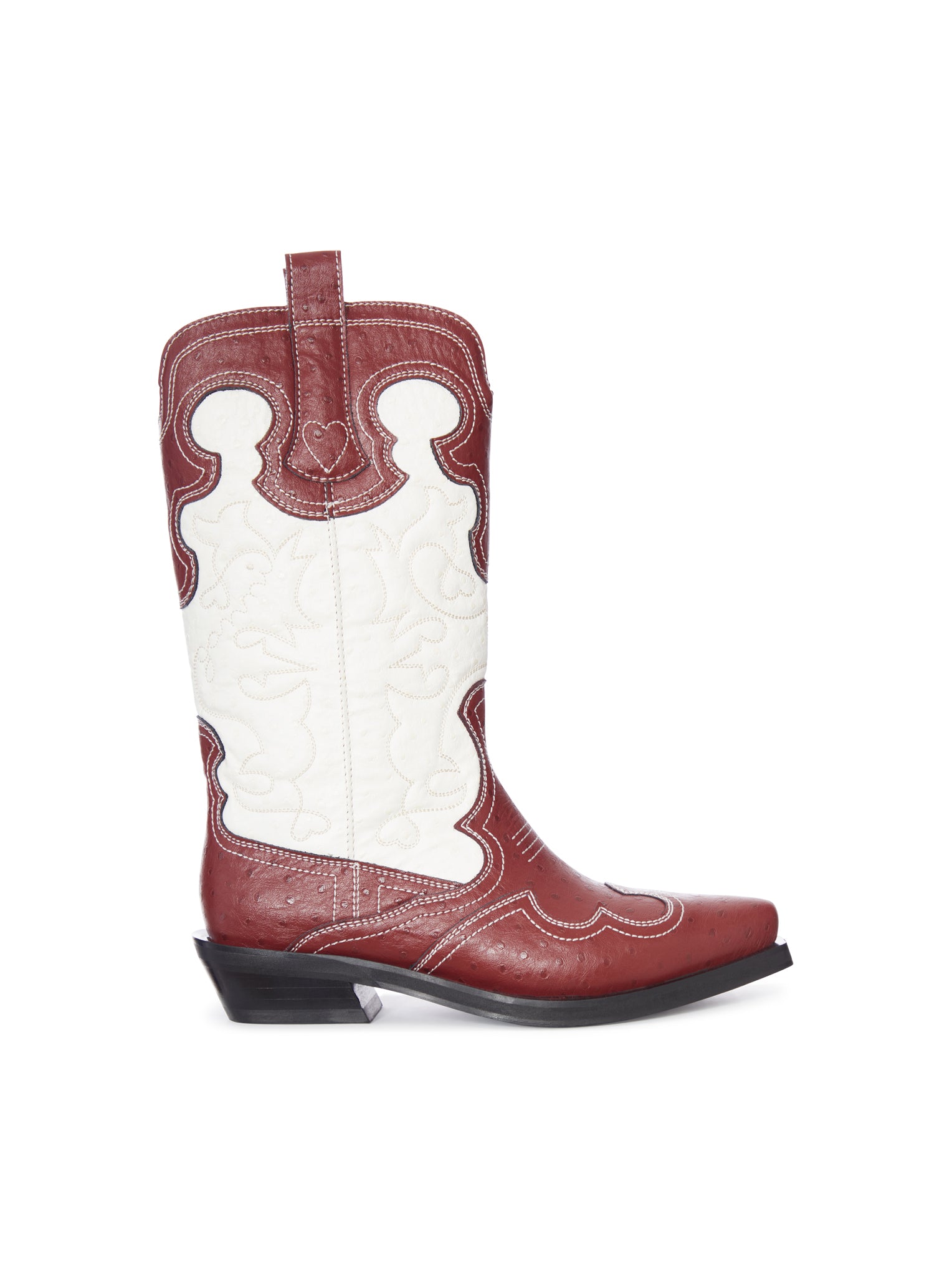 Ganni TWO-TONE LEATHER TEXAN BOOTS WITH DECORATIVE EMBROIDERY