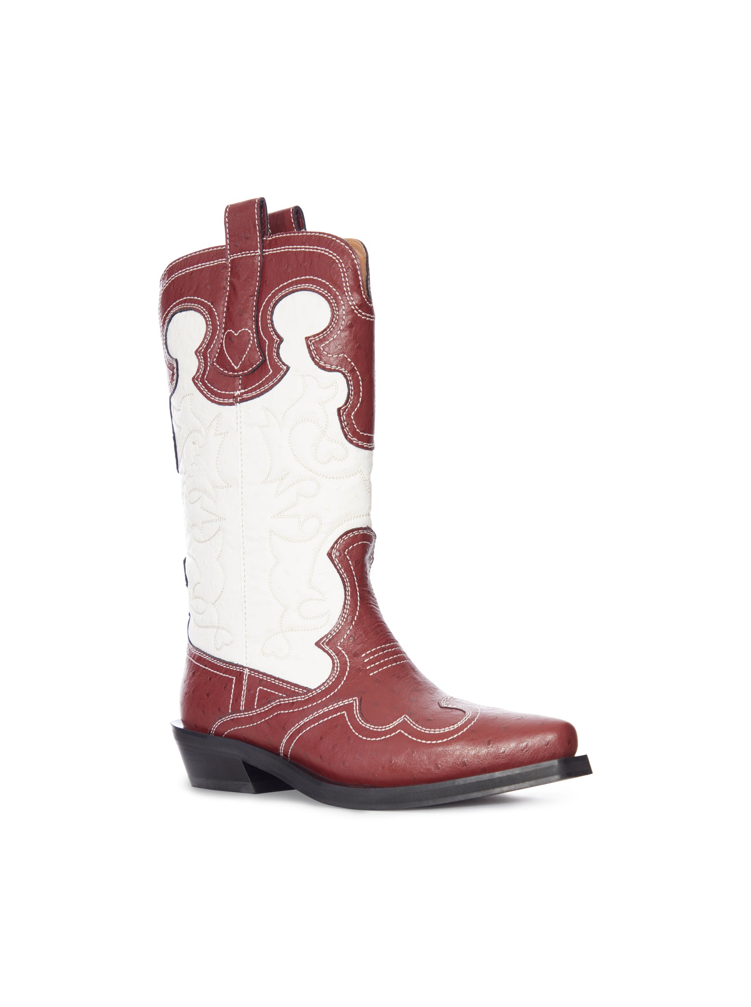 Ganni TWO-TONE LEATHER TEXAN BOOTS WITH DECORATIVE EMBROIDERY, view 2