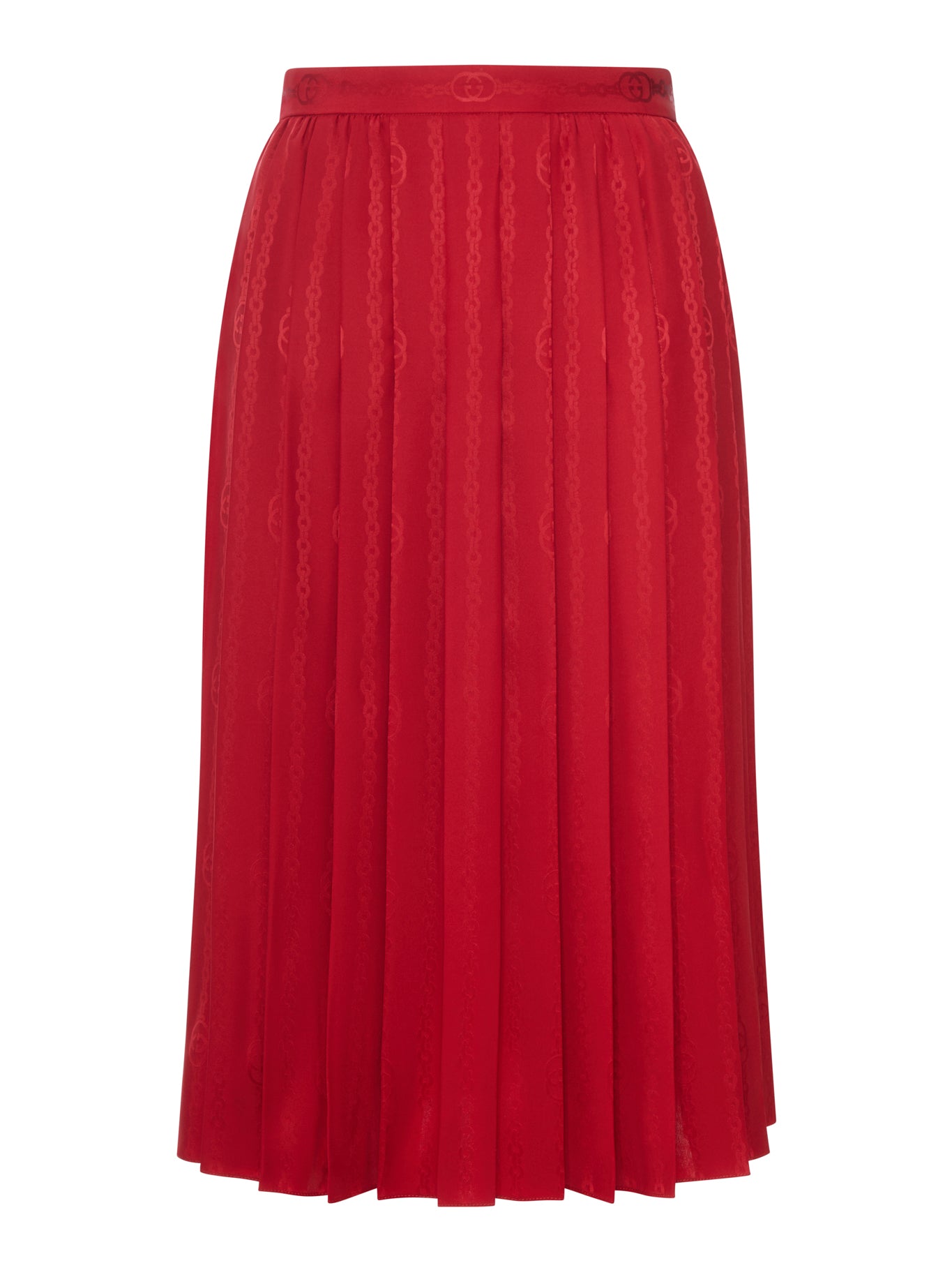 Gucci JACQUARD SILK MIDI SKIRT WITH GG CROSS CHAIN